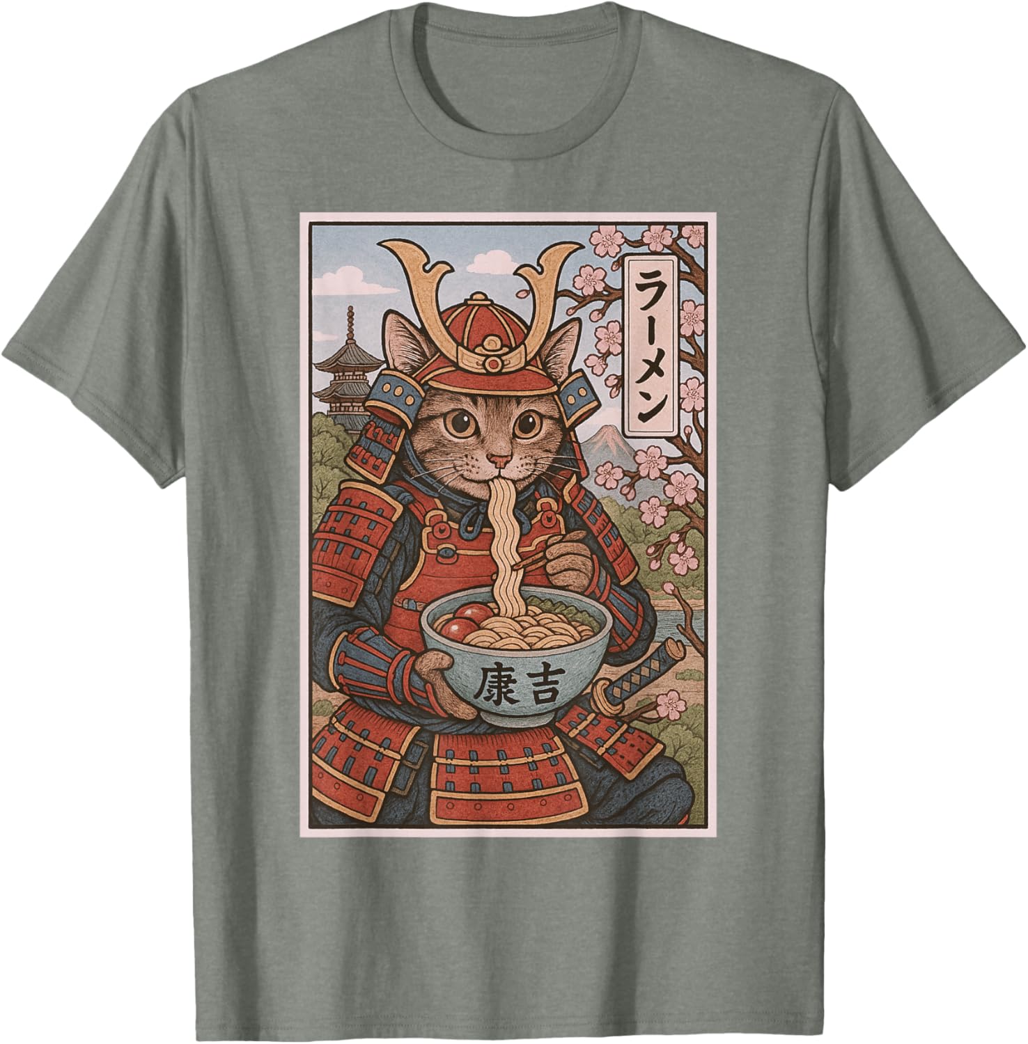 Samurai Cat Ramen Lovers T-Shirt - Cute Japanese Warrior Cat Tee - 3