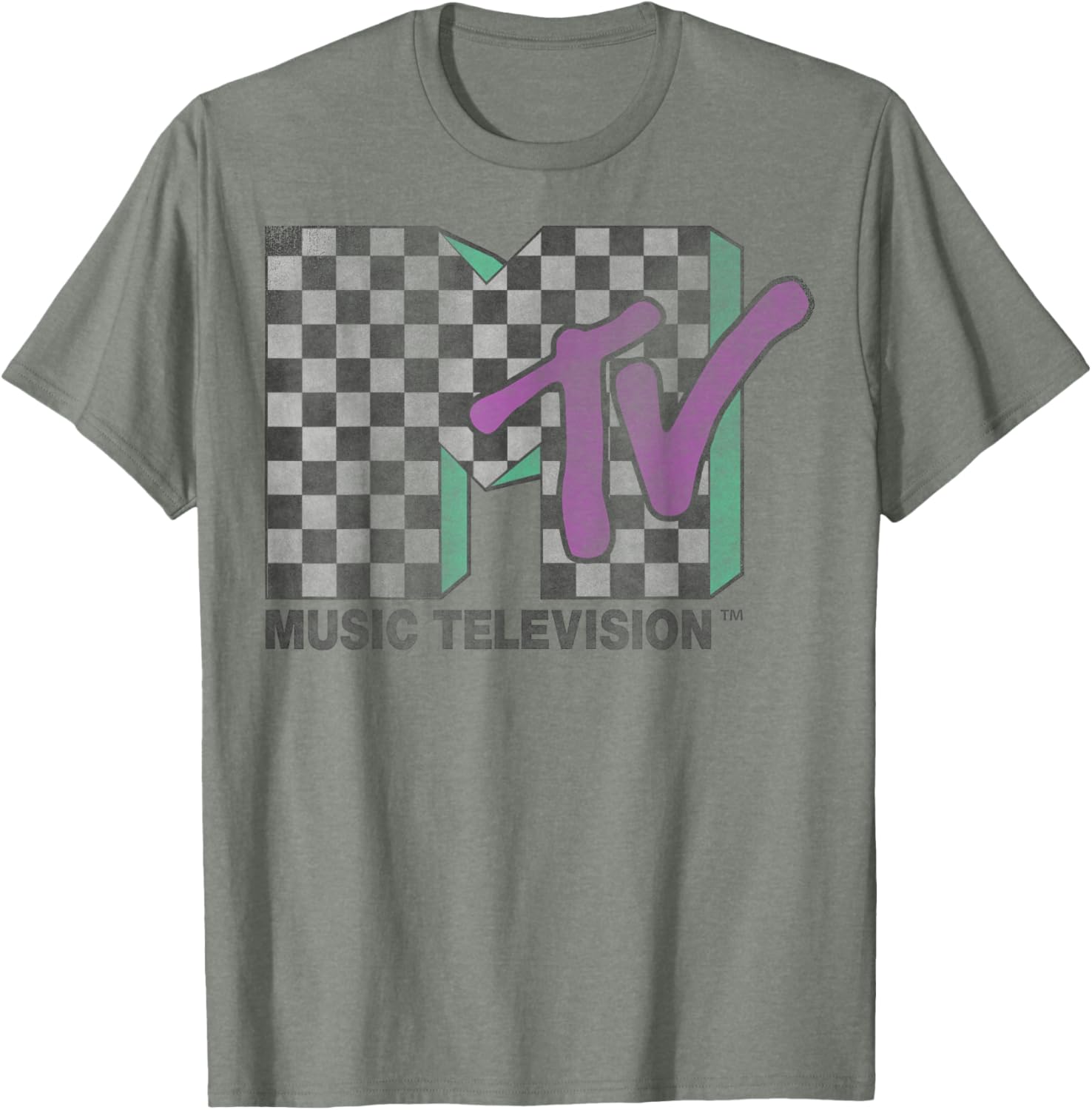 Retro MTV Checkered Distressed Logo Short Sleeve T-Shirt for Trendy Style - 5