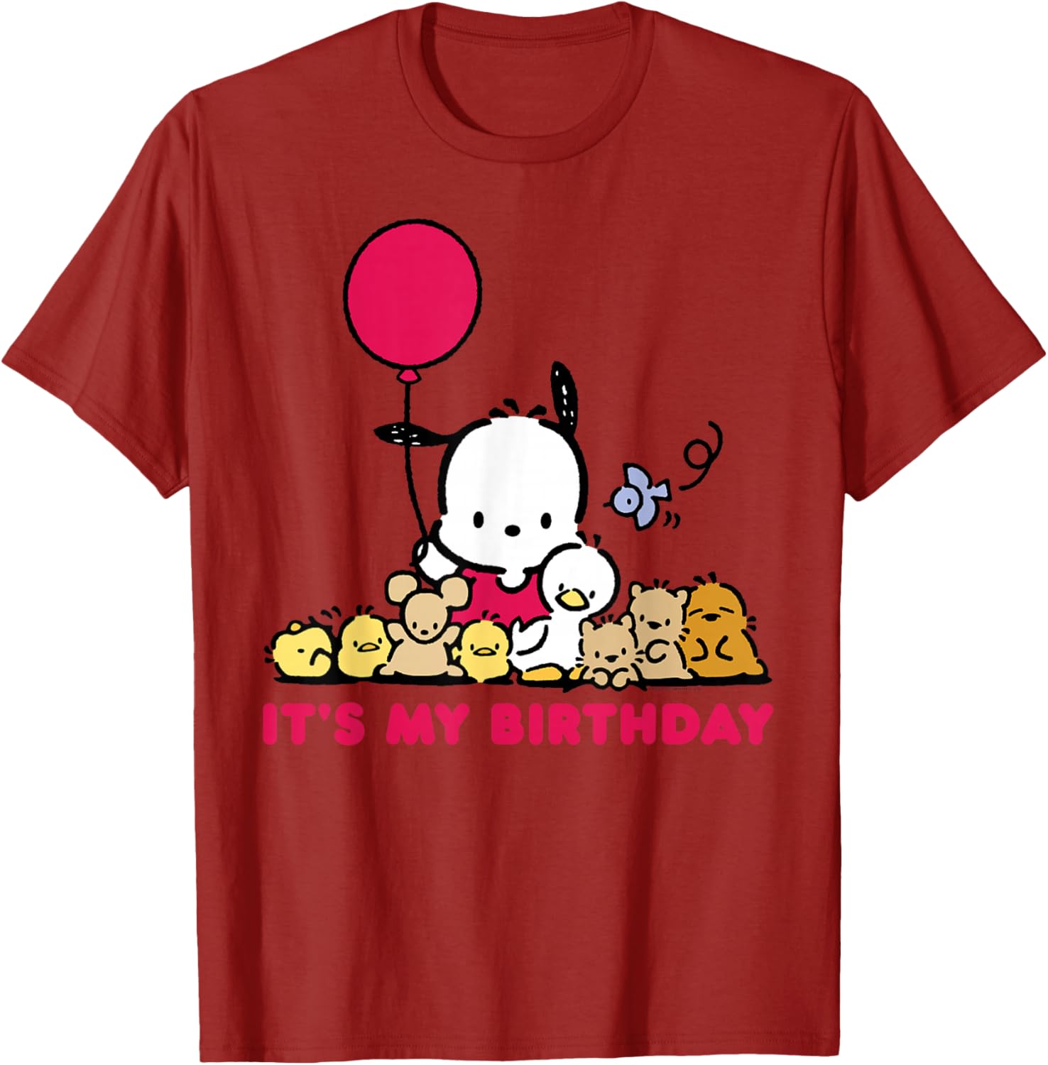 Pochacco Birthday T-Shirt for Adults, Grey Short Sleeve Classic Fit - 7