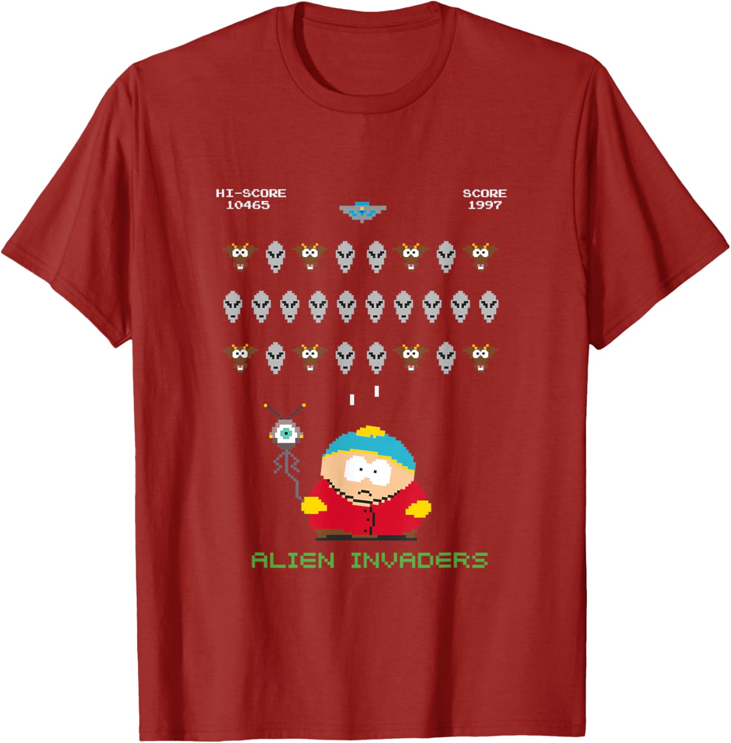 South Park Cartman Alien Invaders 8-Bit Pixel T-Shirt for Fans - 8