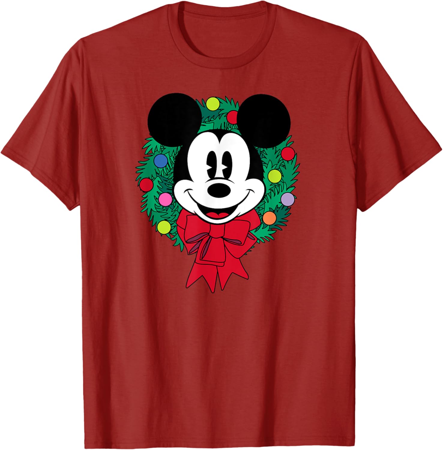 Festive Mickey Mouse Christmas Wreath T-Shirt for Men, Blue Small - 5
