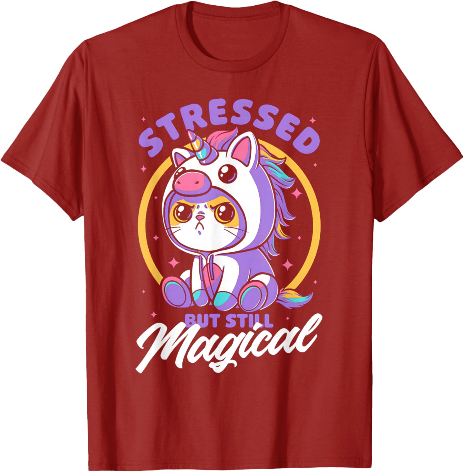 Stressed But Still Magical Cute Cat Unicorn T-Shirt for Cat Lovers - 6