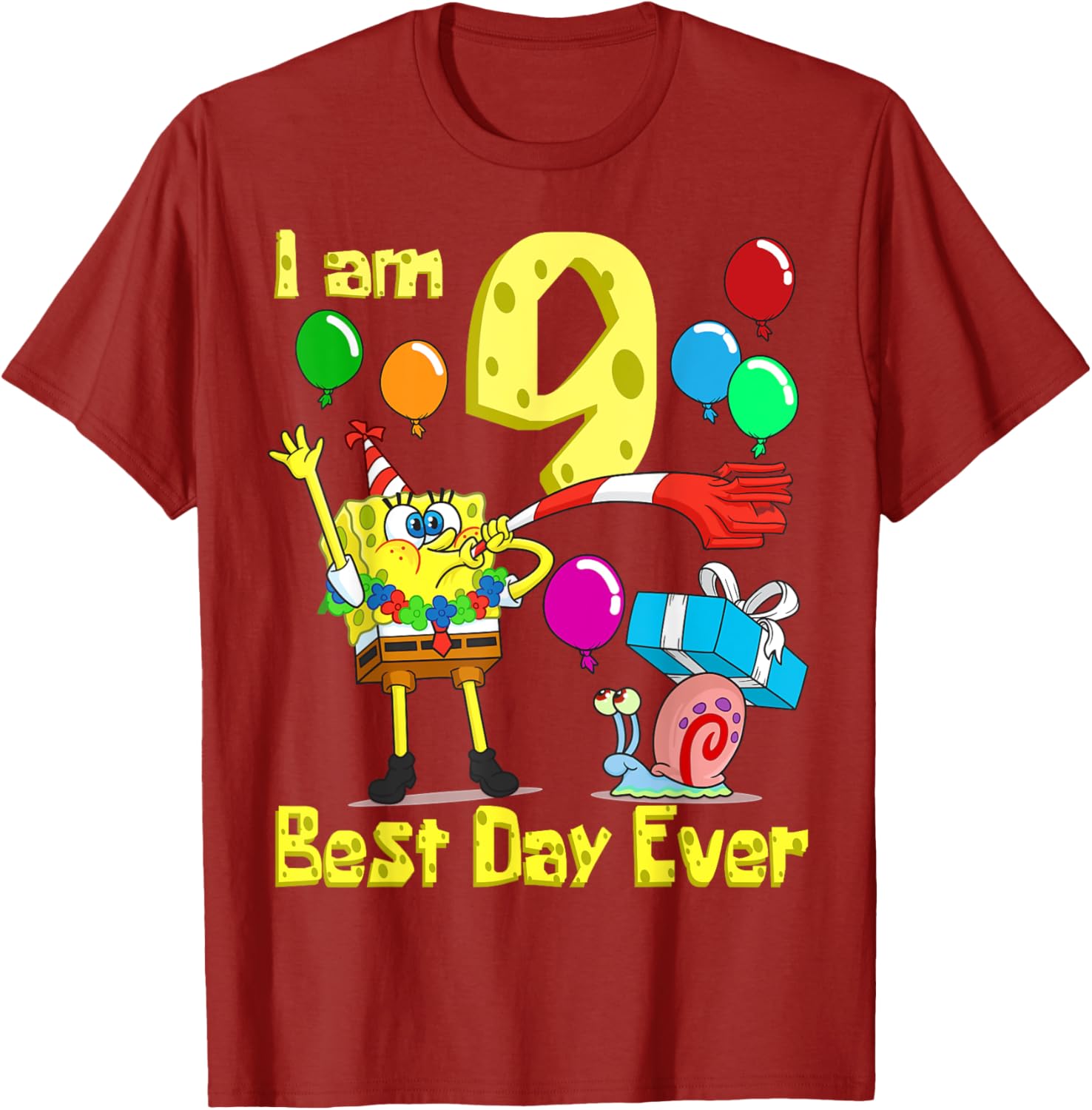 SpongeBob I Am 9 Years Old Birthday Party T-Shirt for Kids Fun Gift - 10
