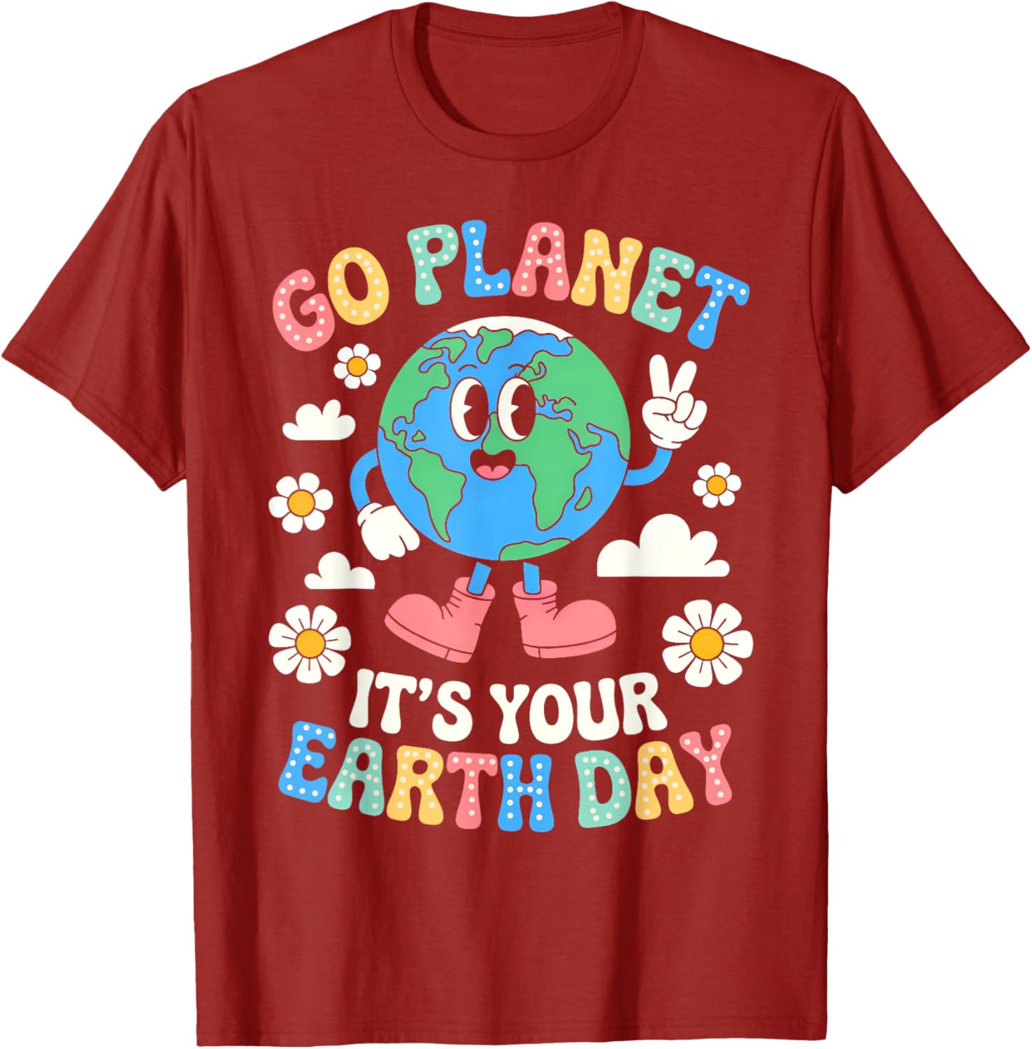 Groovy Go Planet Earth Day 2025 Retro Teacher Kids T-Shirt - 11