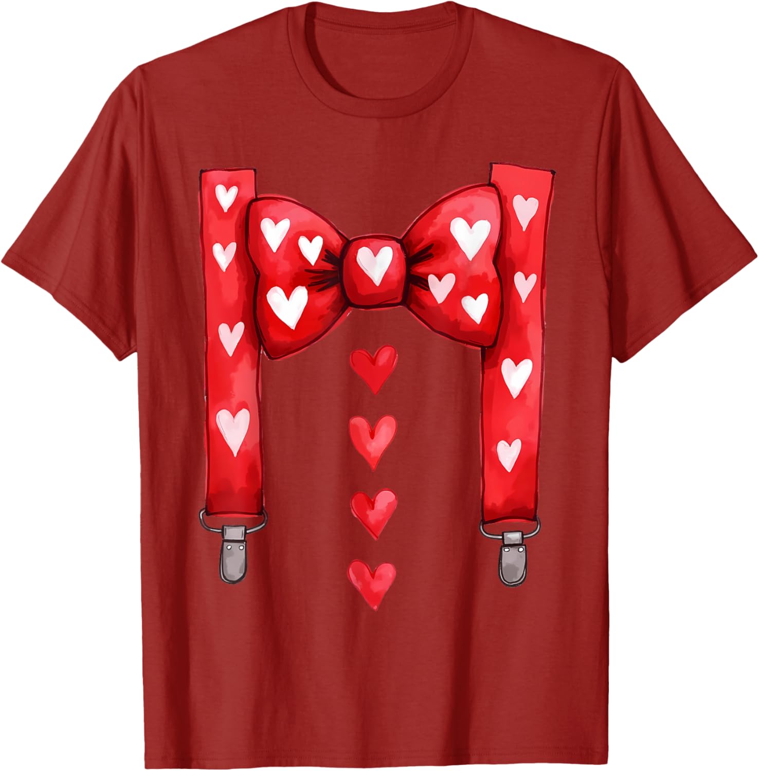 Red Hearts Bow Tie Suspenders T-Shirt for Toddler Boys Valentine's Day - 15