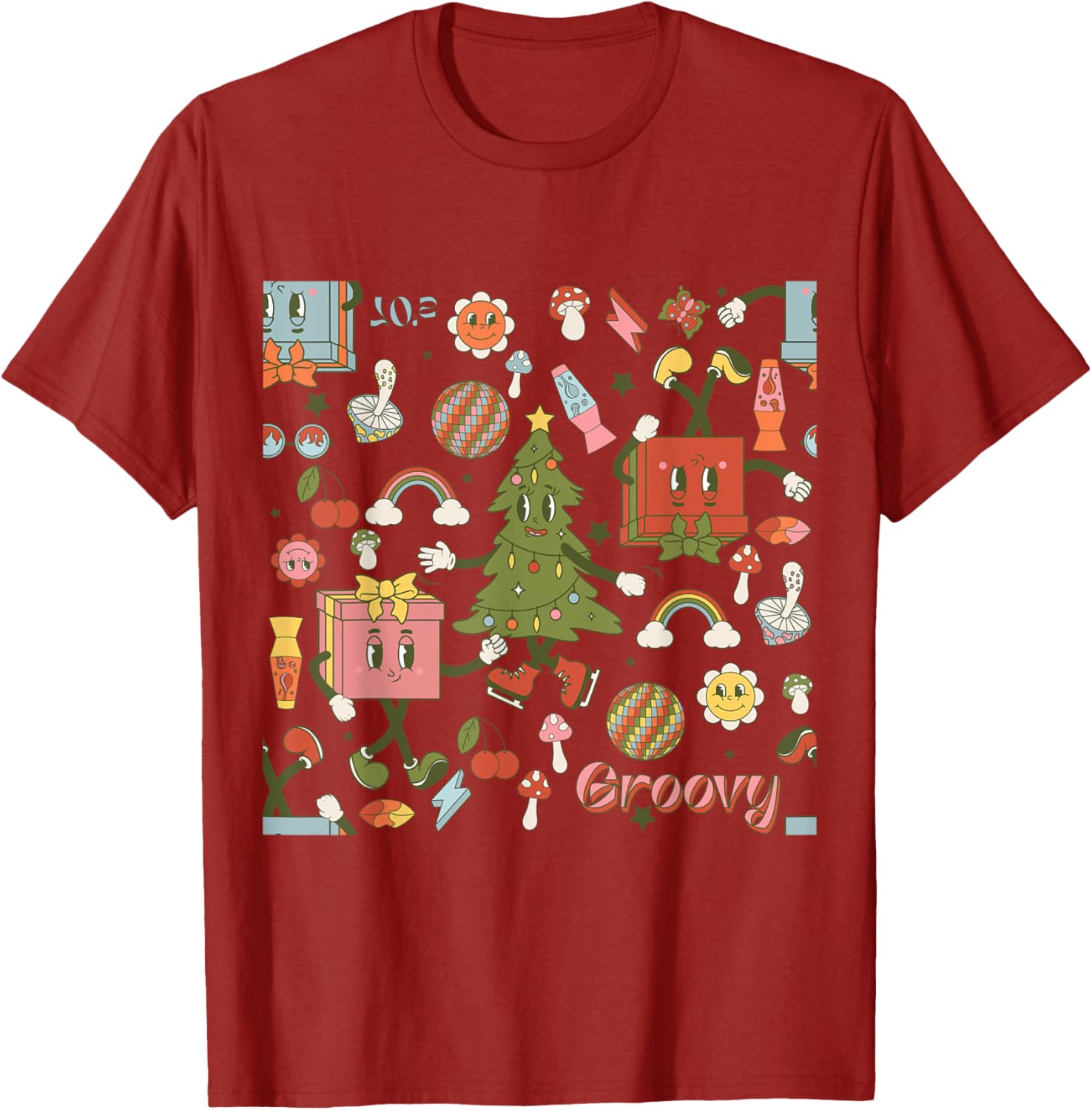 Retro 1970s Disco Christmas Tree Ugly Xmas T-Shirt for Fun Holiday Style - 11