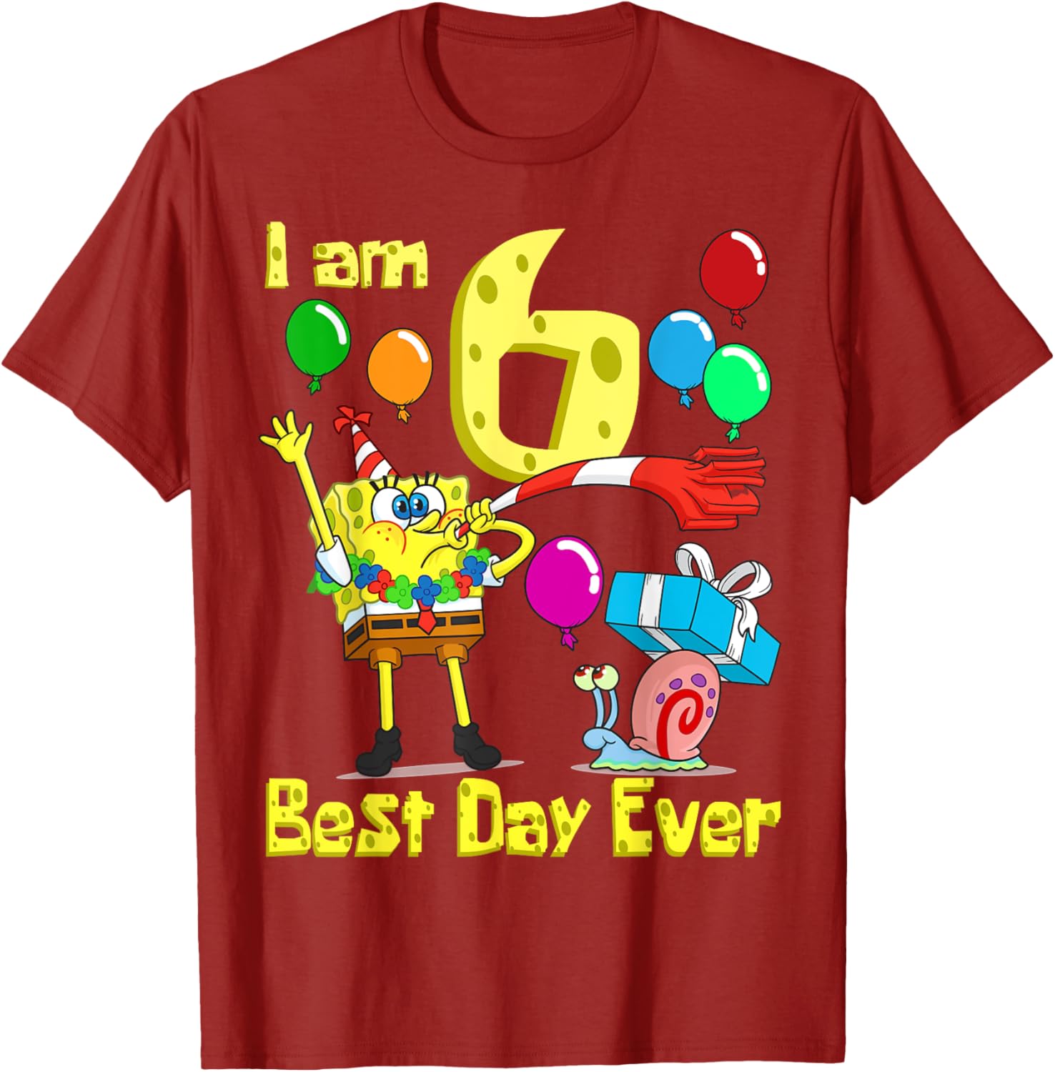 SpongeBob SquarePants Birthday T-Shirt for 6 Year Olds Fun Party Wear - 18