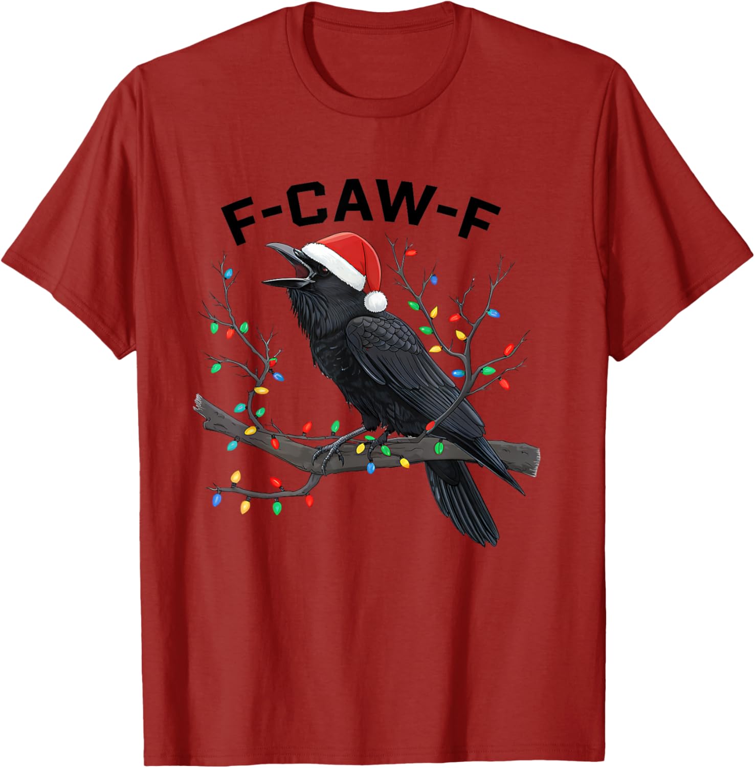 Funny Retro Black Crow F-Caw-F Santa Hat T-Shirt for Christmas Fun - 6