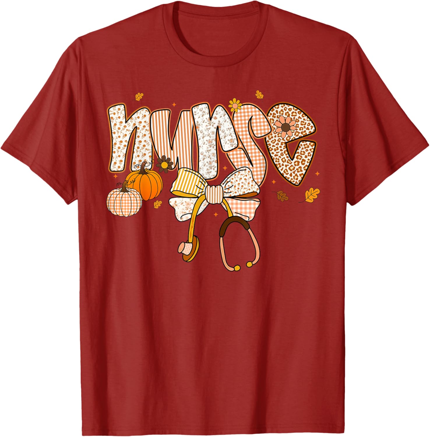 Pumpkin Nurse Thanksgiving Stethoscope Fall Scrub Top T-Shirt for ER - 2