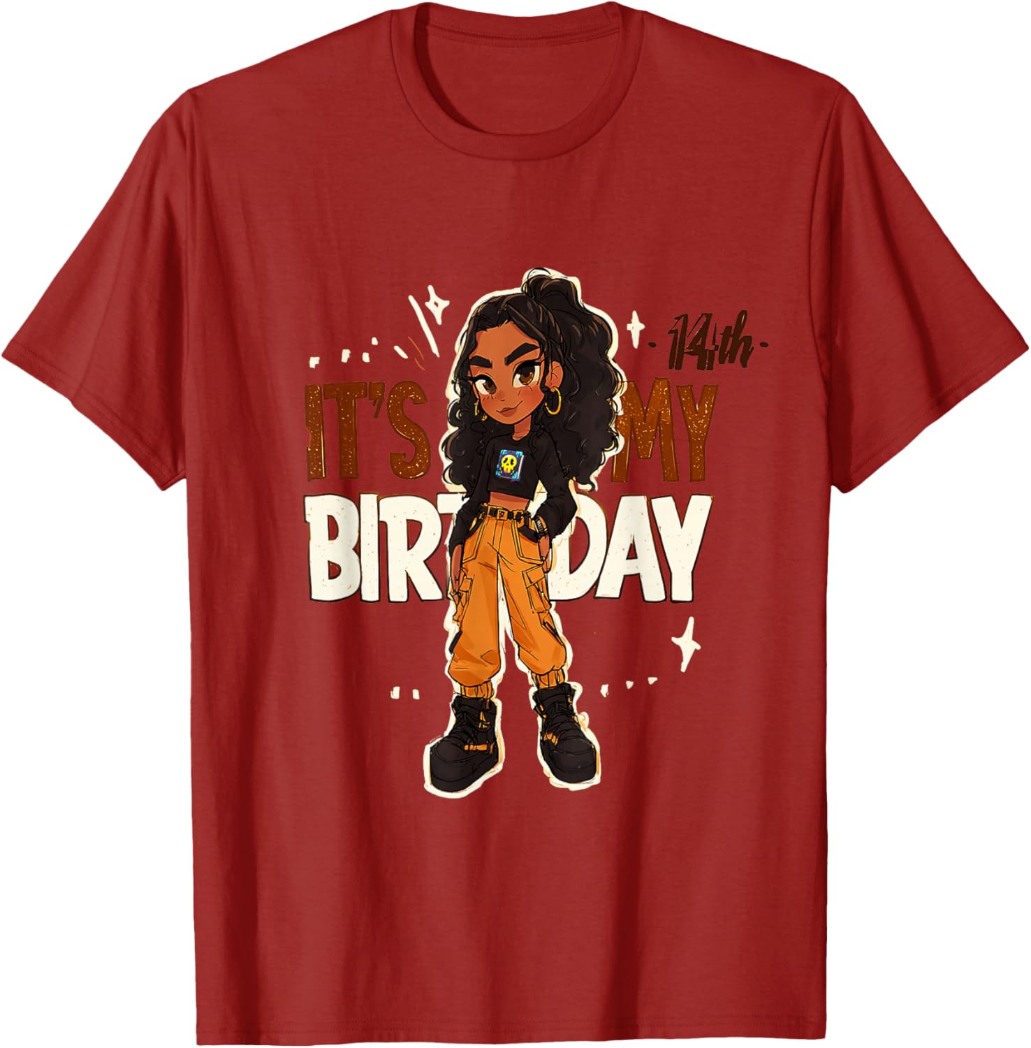 14th Birthday Girl Outfit with Cargo Pants and Curly Hair Art T-Shirt - 2