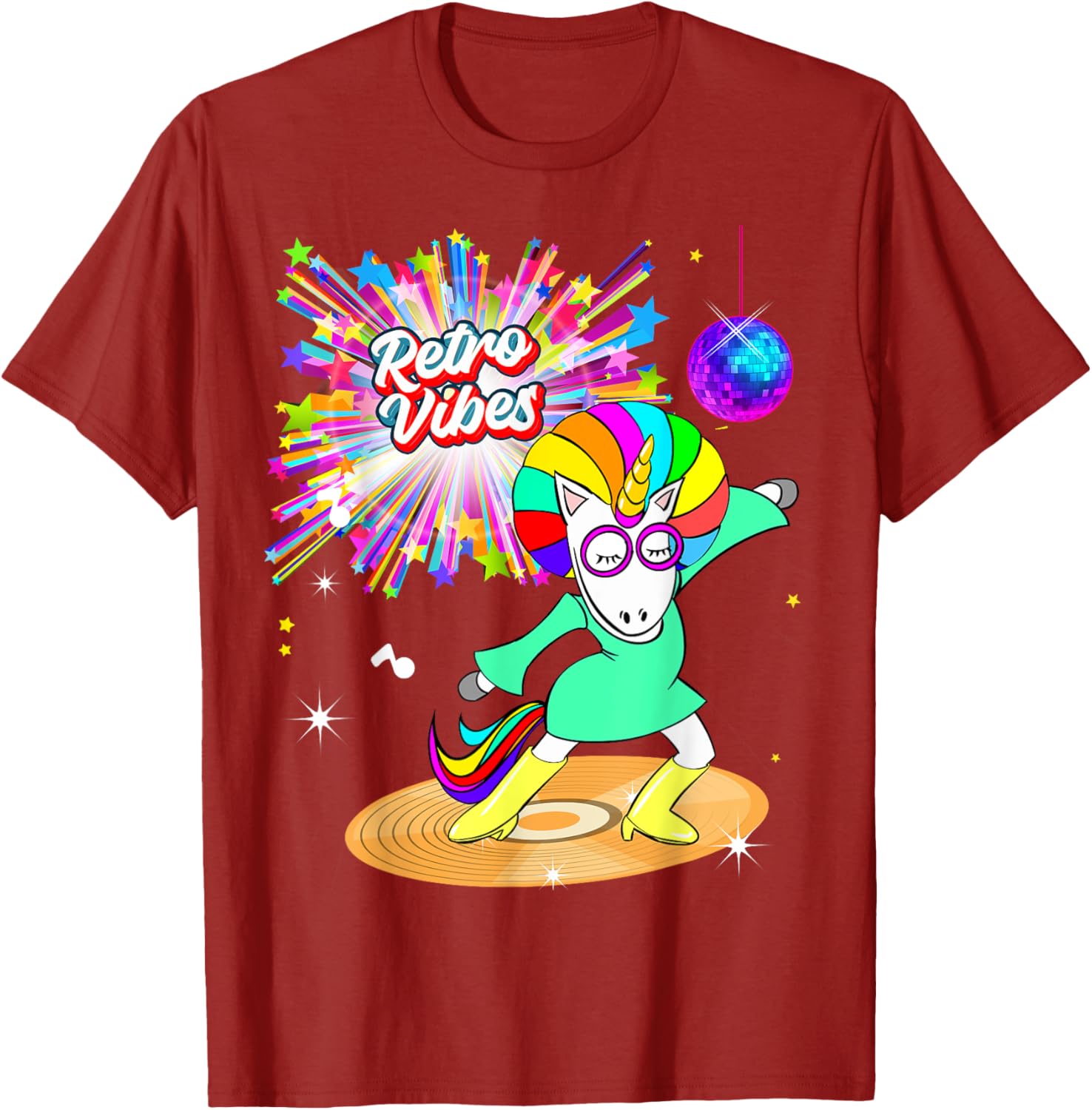 Retro Vibes Unicorn Dancing on Vinyl T-Shirt for Moms and Wives - 20