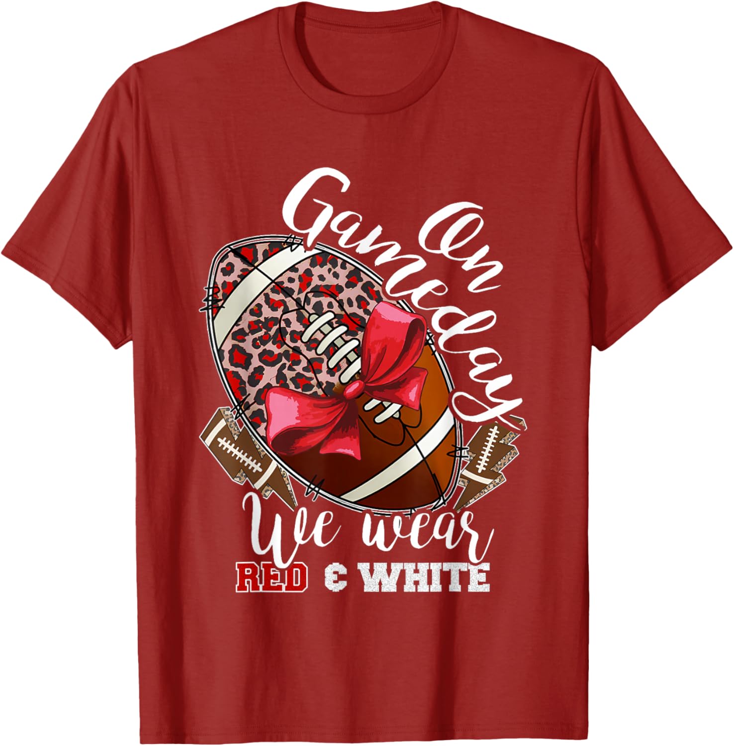 On Gameday Football We Wear Red and White School Spirit T-Shirt - 4