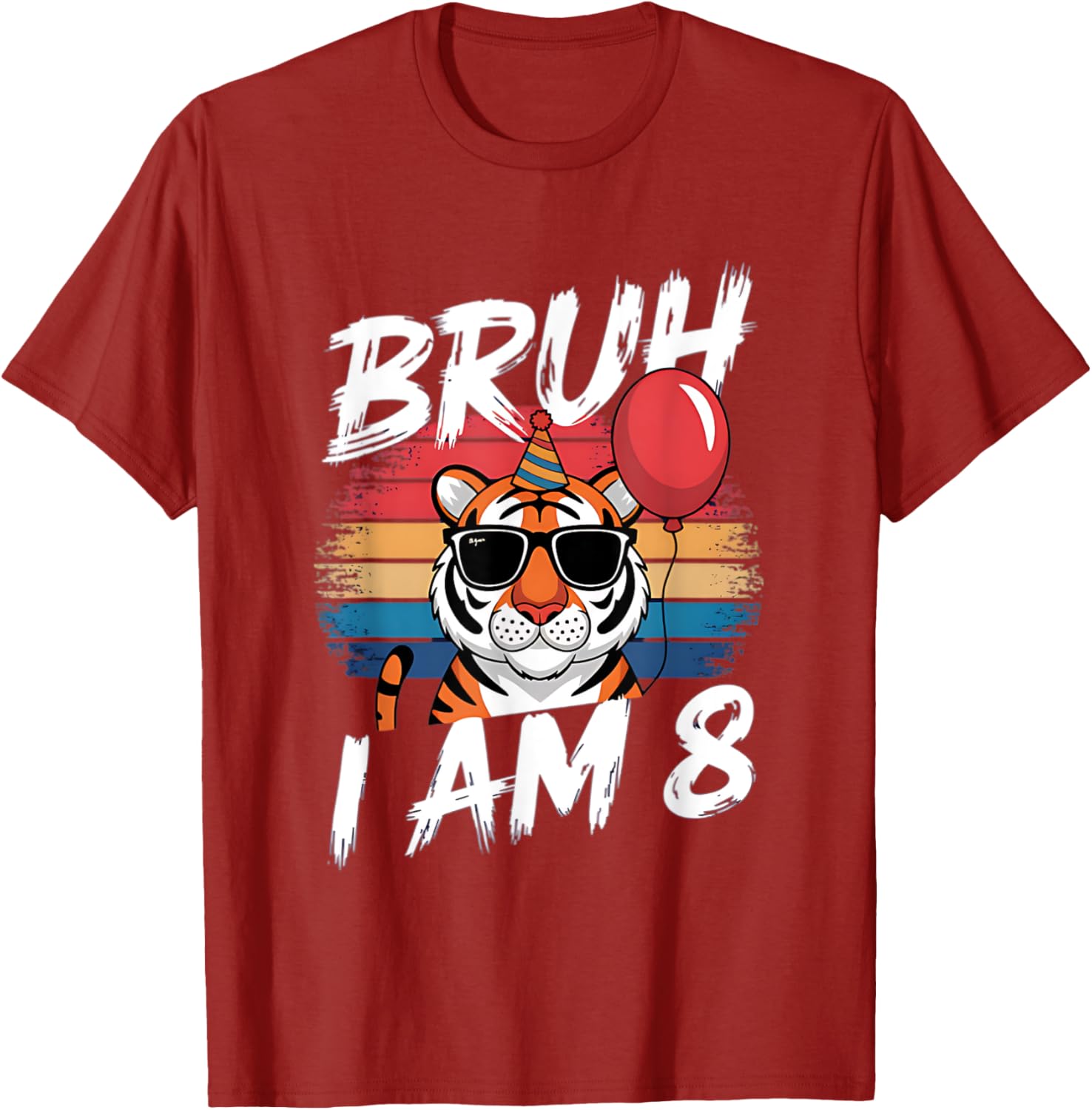 Retro Sunset Tiger Shirt for 8 Year Old's Birthday Party Fun - 17