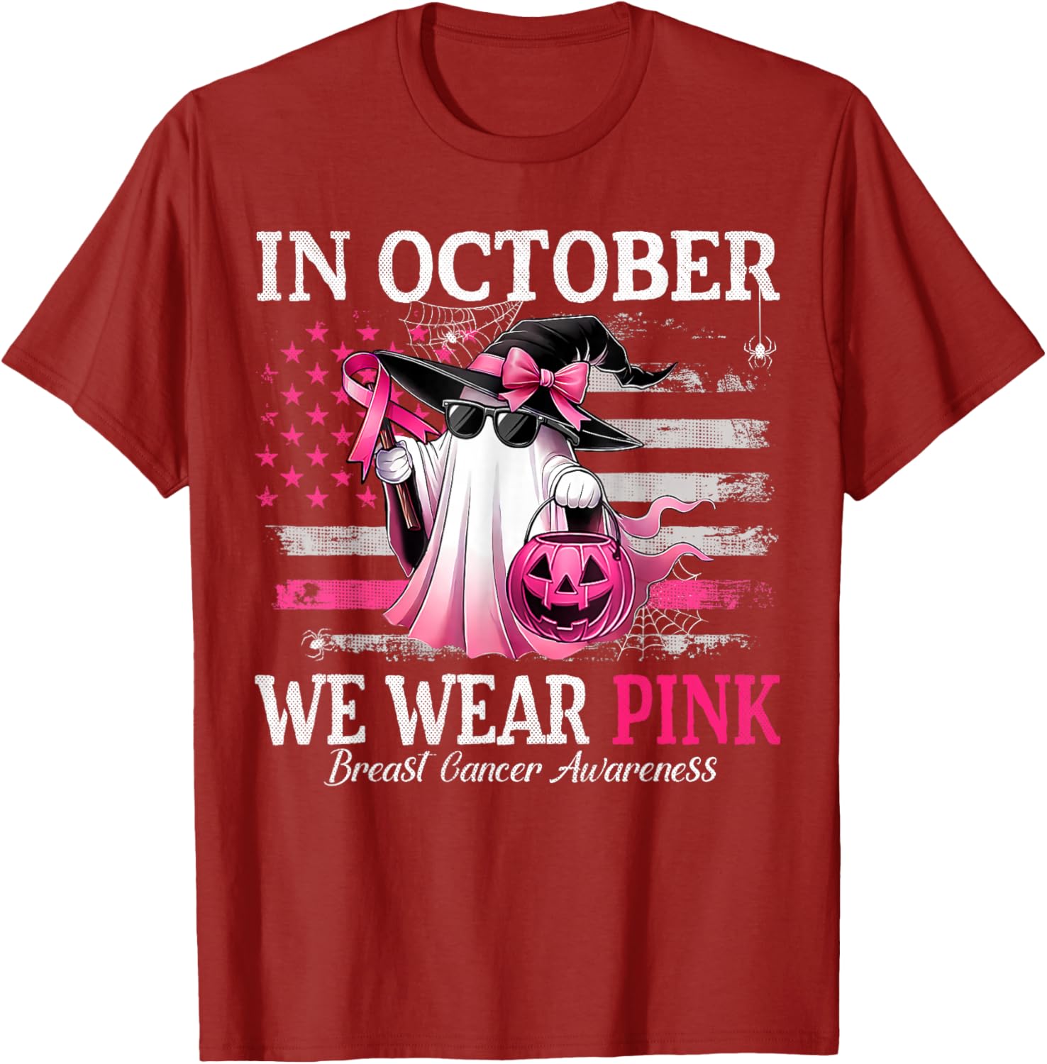 October Breast Cancer Awareness T-Shirt with Pink Ghost Witch Design - 22