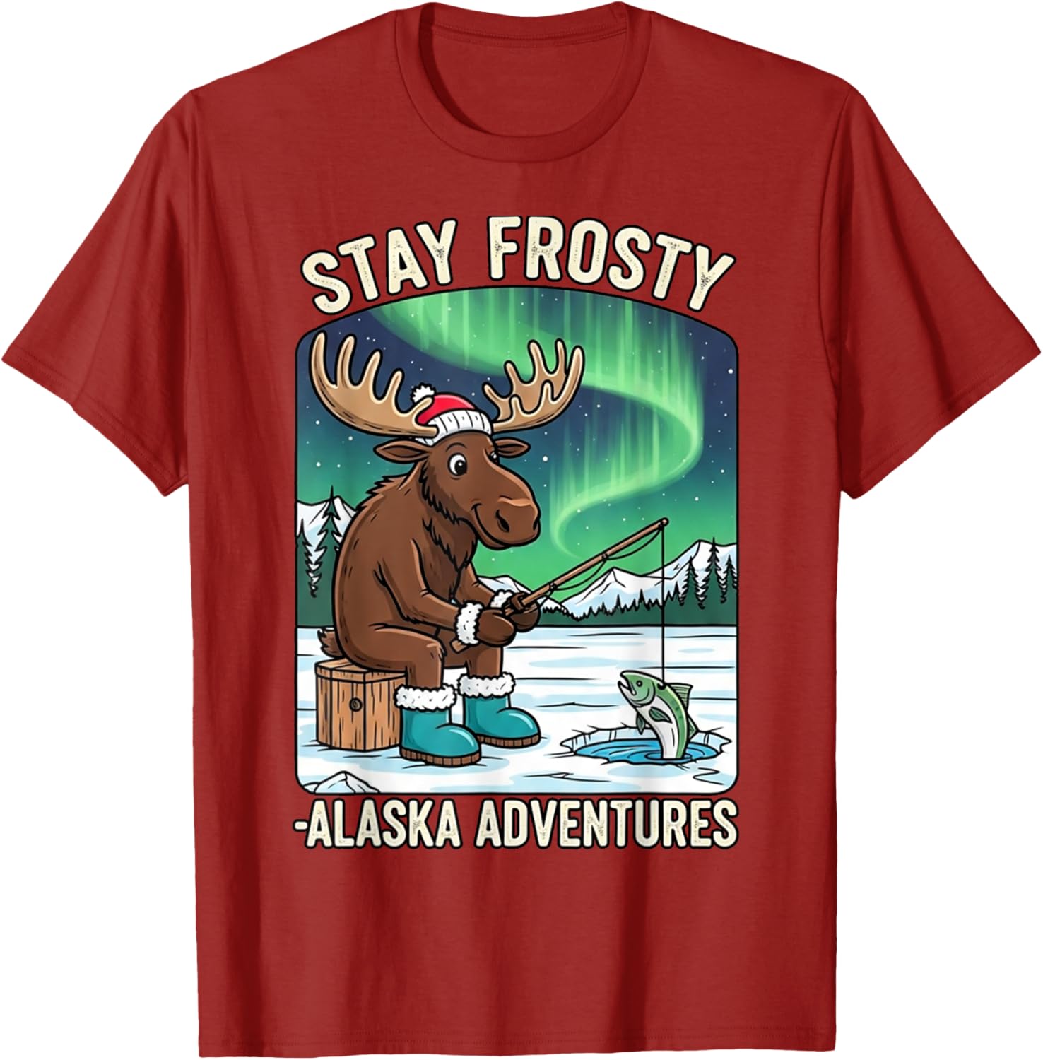 Stay Cold Frosty Moose Ice Fishing T-Shirt for Alaska Winter Adventures - 15