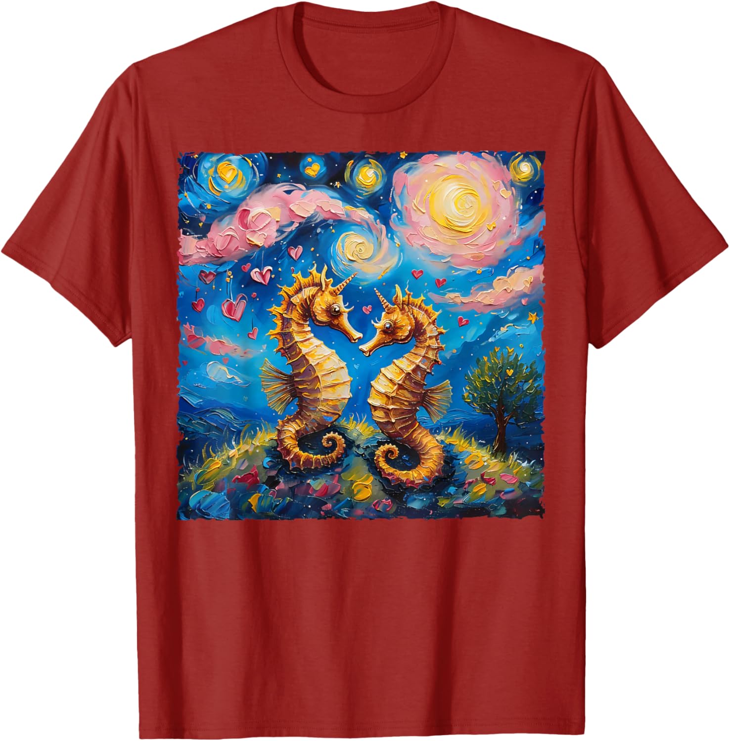 Seahorse Van Gogh Starry Night Couples T-Shirt for Valentine's Day Gift - 12