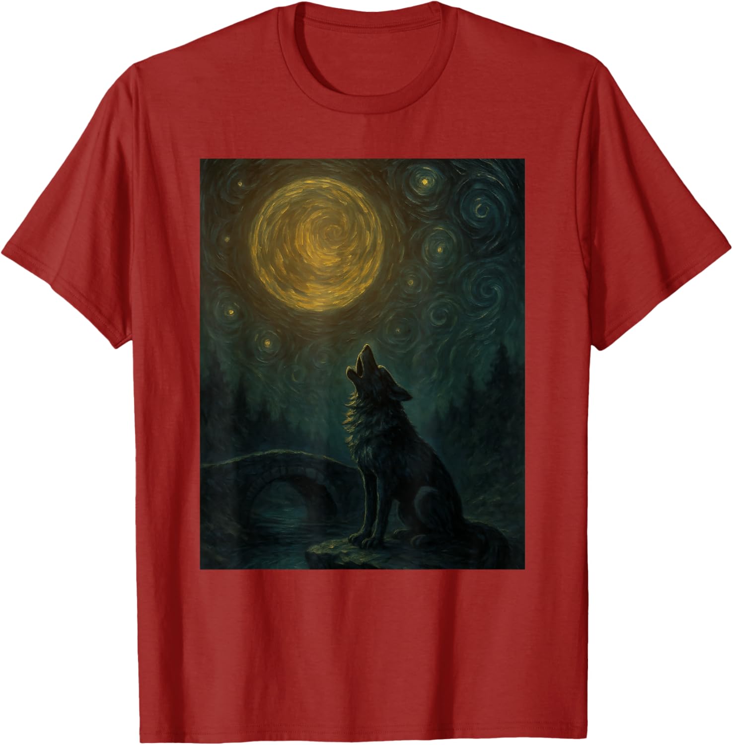 Wolf Starry Night Van Gogh Graphic T-Shirt for Art Lovers and Fashionistas - 8