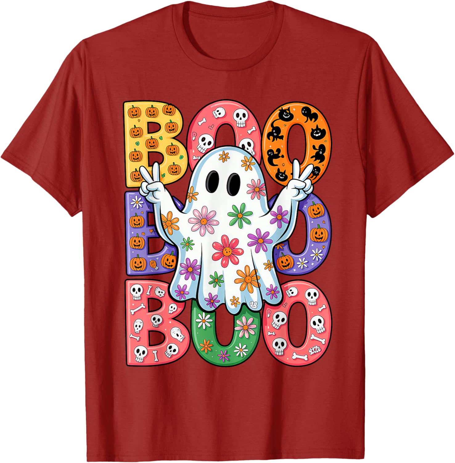 Cute Ghost Floral Halloween T-Shirt for Kids - Spooky Season Fun - 8