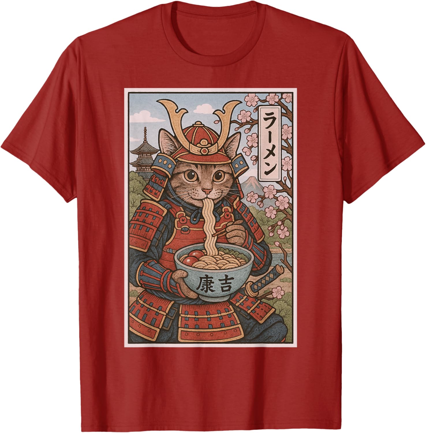 Samurai Cat Ramen Lovers T-Shirt - Cute Japanese Warrior Cat Tee - 2