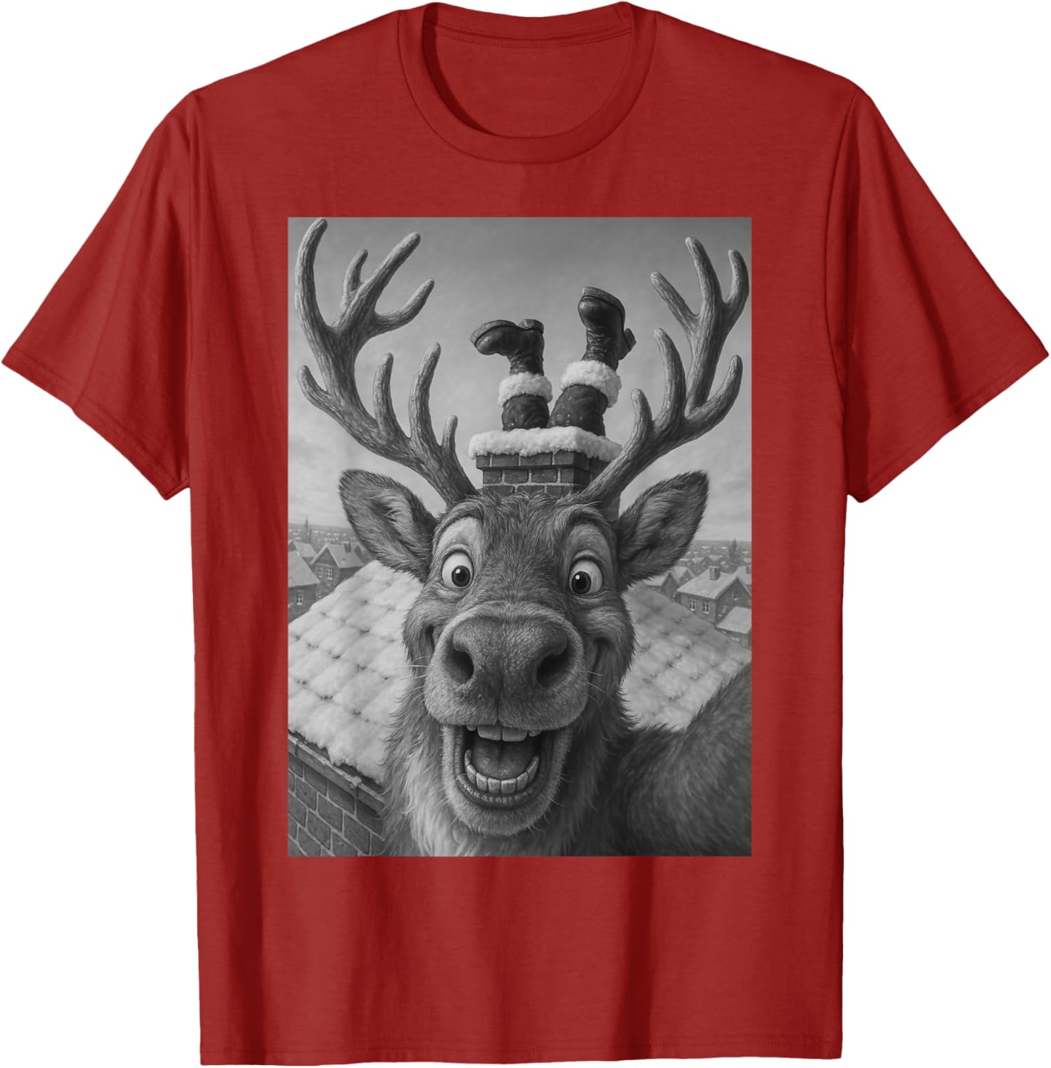 Funny Reindeer Selfie Santa Christmas T-Shirt for Kids and Adults - 18