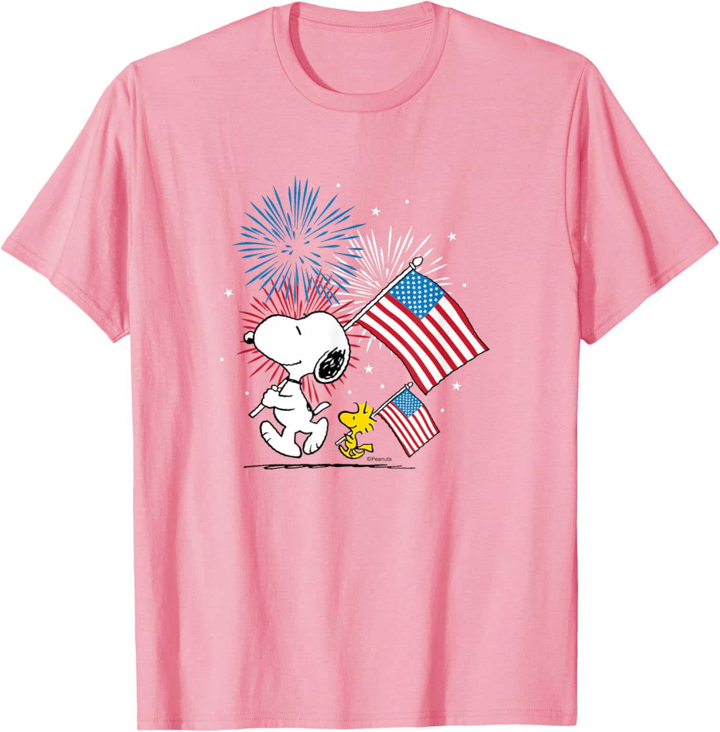 Snoopy and Woodstock American Flags Fireworks T-Shirt for Fun Celebrations - 10