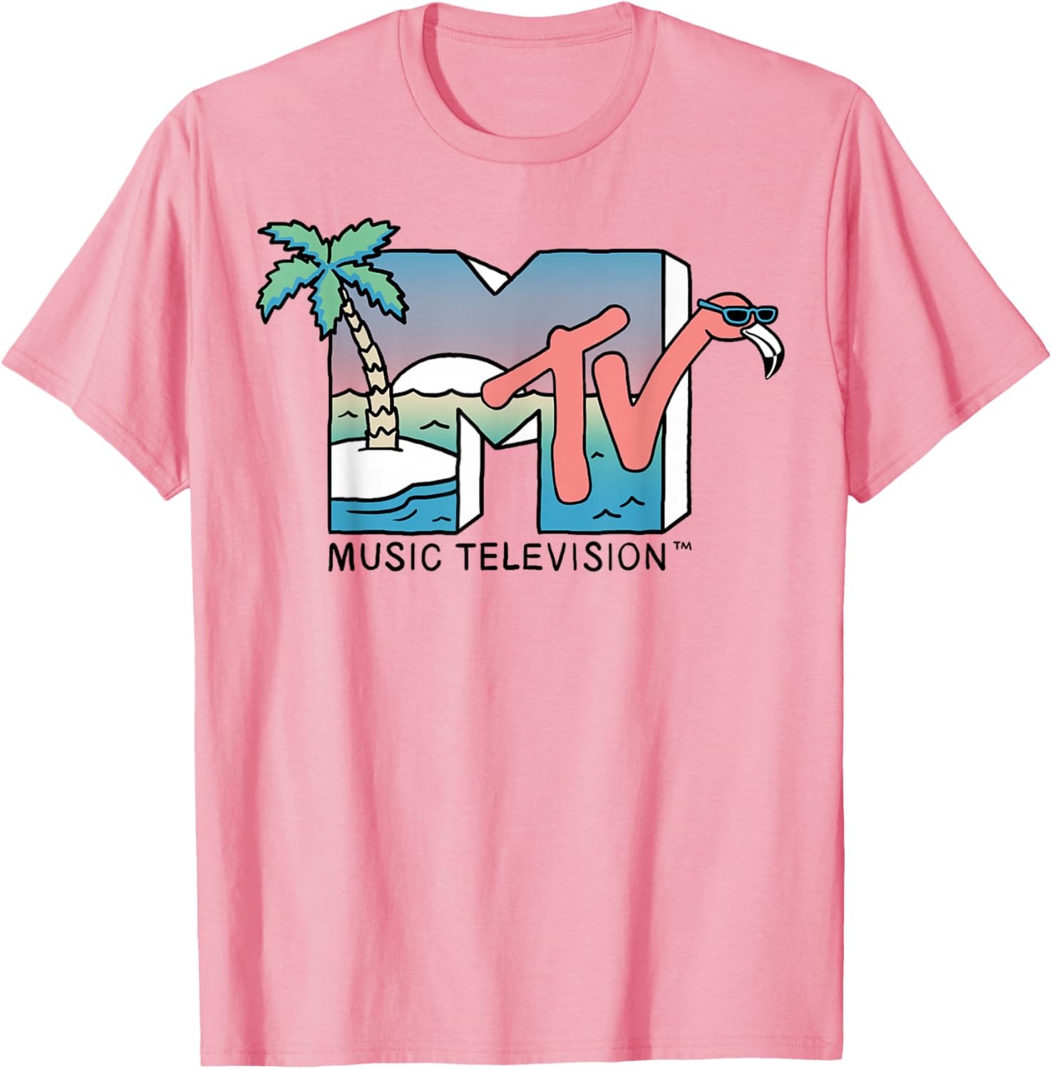 Vintage MTV Beach Island Flamingo Graphic T-Shirt for Casual Style - 6