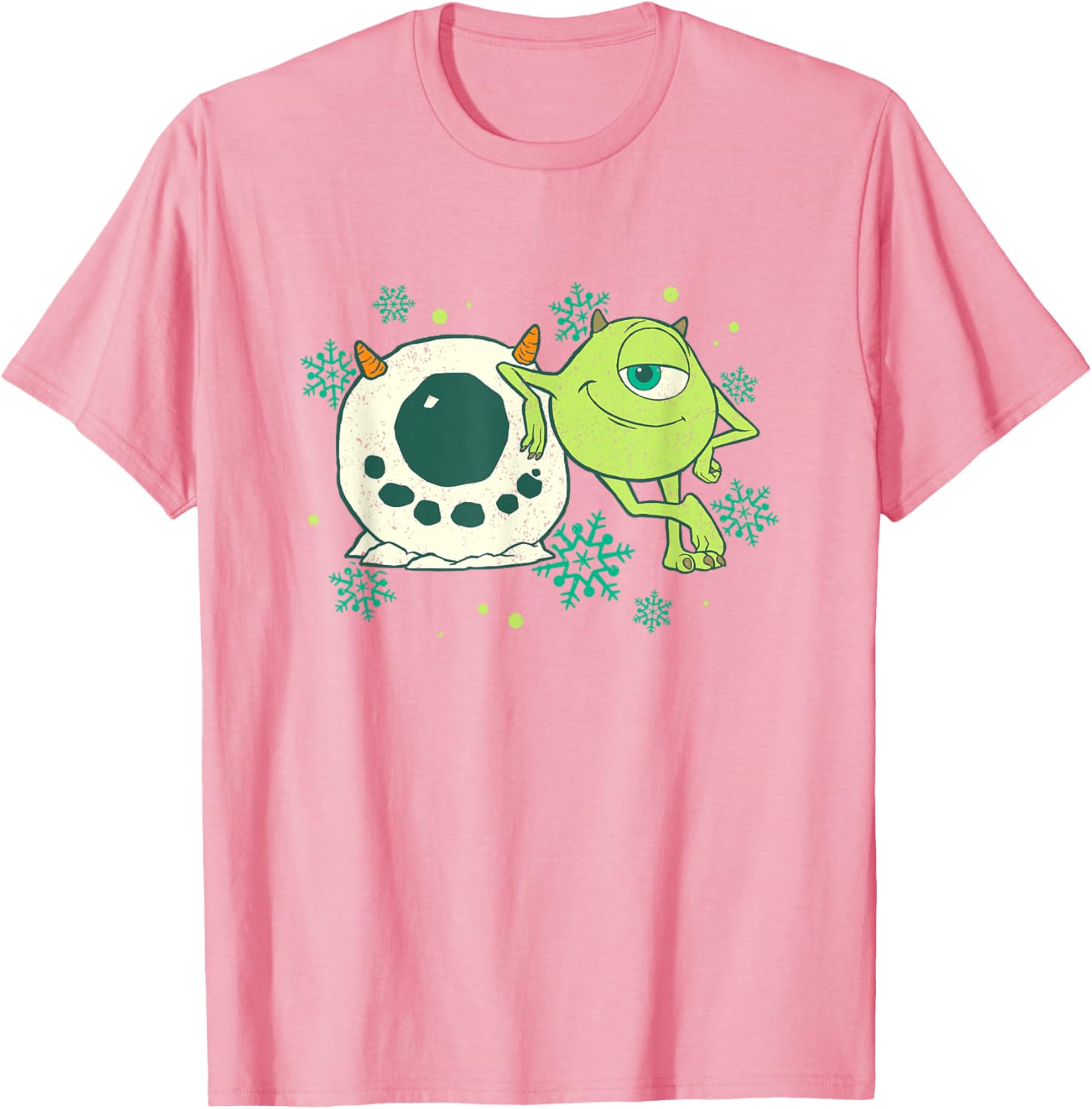 Disney Pixar Monsters Inc Mike Snowman Logo T-Shirt for Christmas Fun - 2