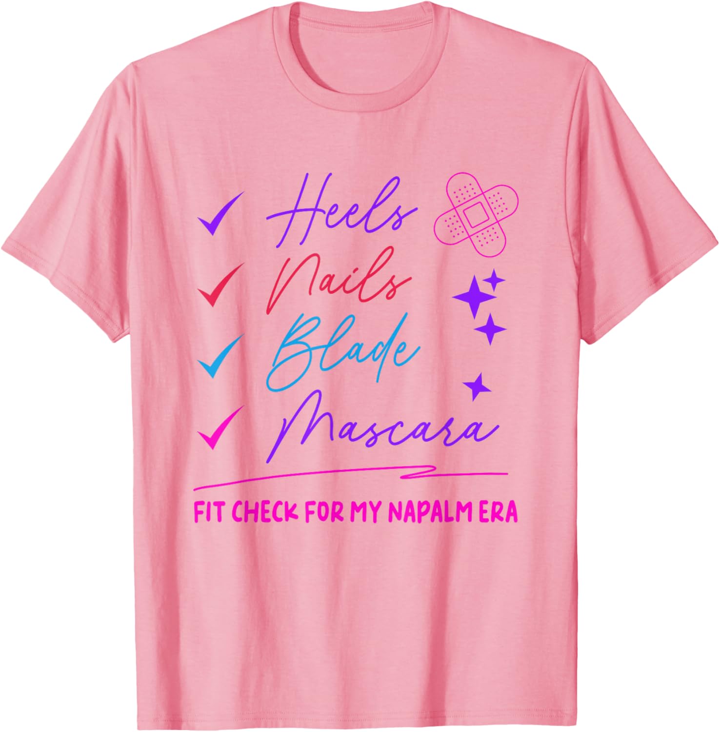 Stylish Napalm Era T-Shirt with Heels Nails Blade Mascara Print - 13