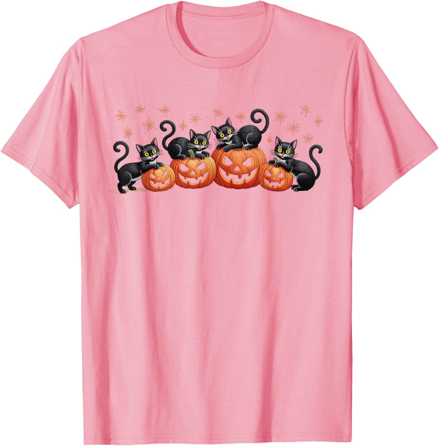 Black Cats on Pumpkins Halloween Party T-Shirt for Festive Fun - 1