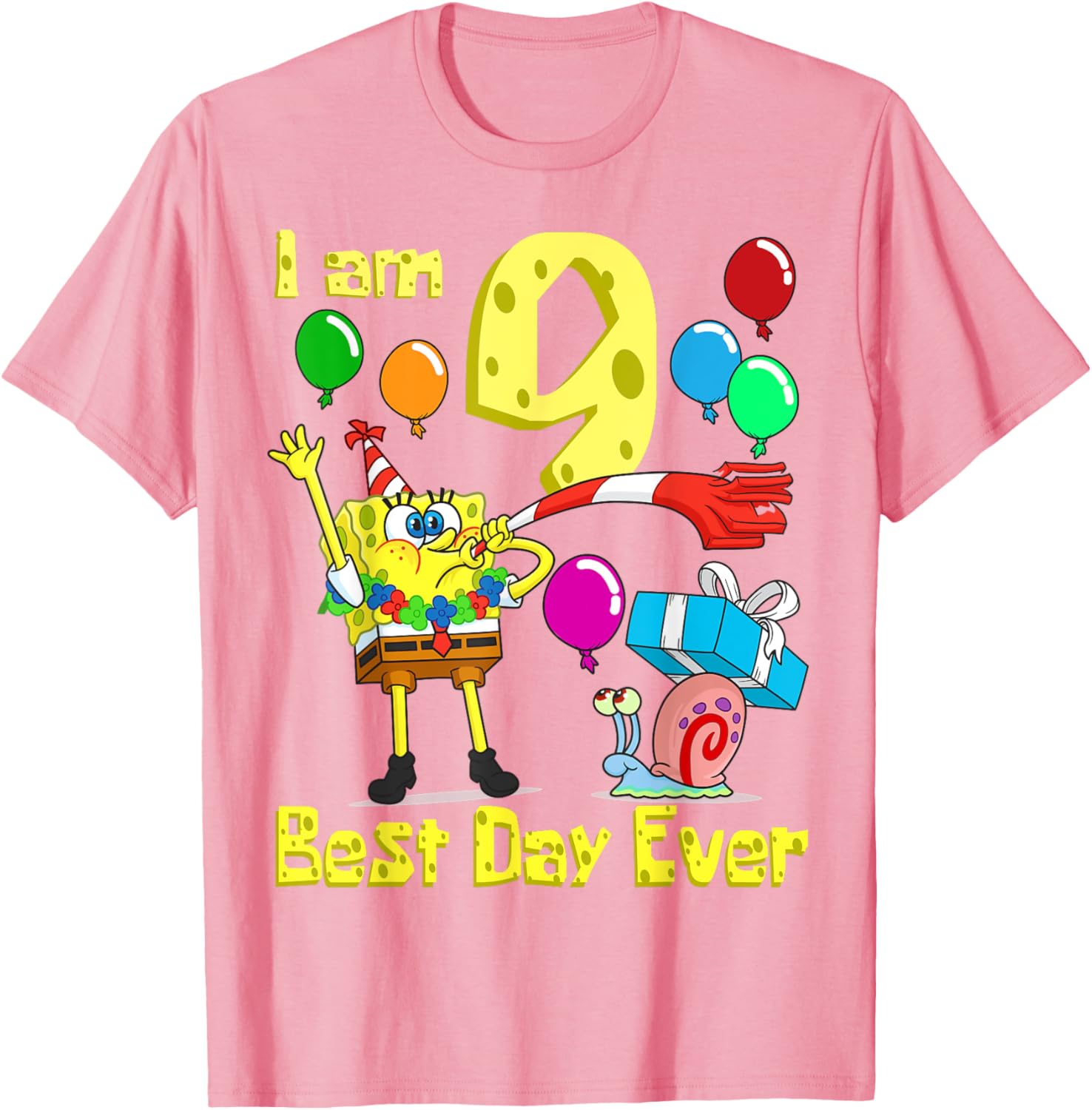 SpongeBob I Am 9 Years Old Birthday Party T-Shirt for Kids Fun Gift - 19