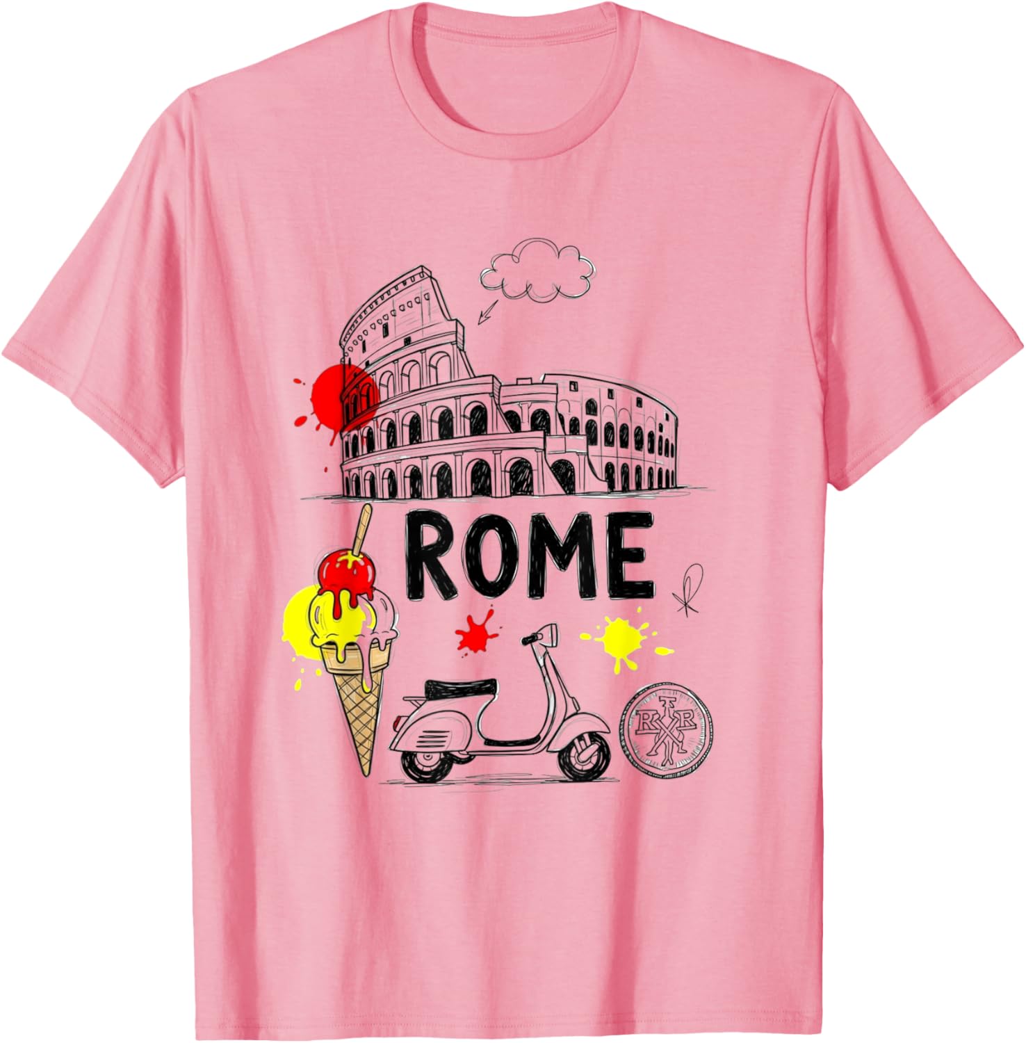 Rome Colosseum Gelato Scooter Art Kids Travel T-Shirt for Souvenirs - 6
