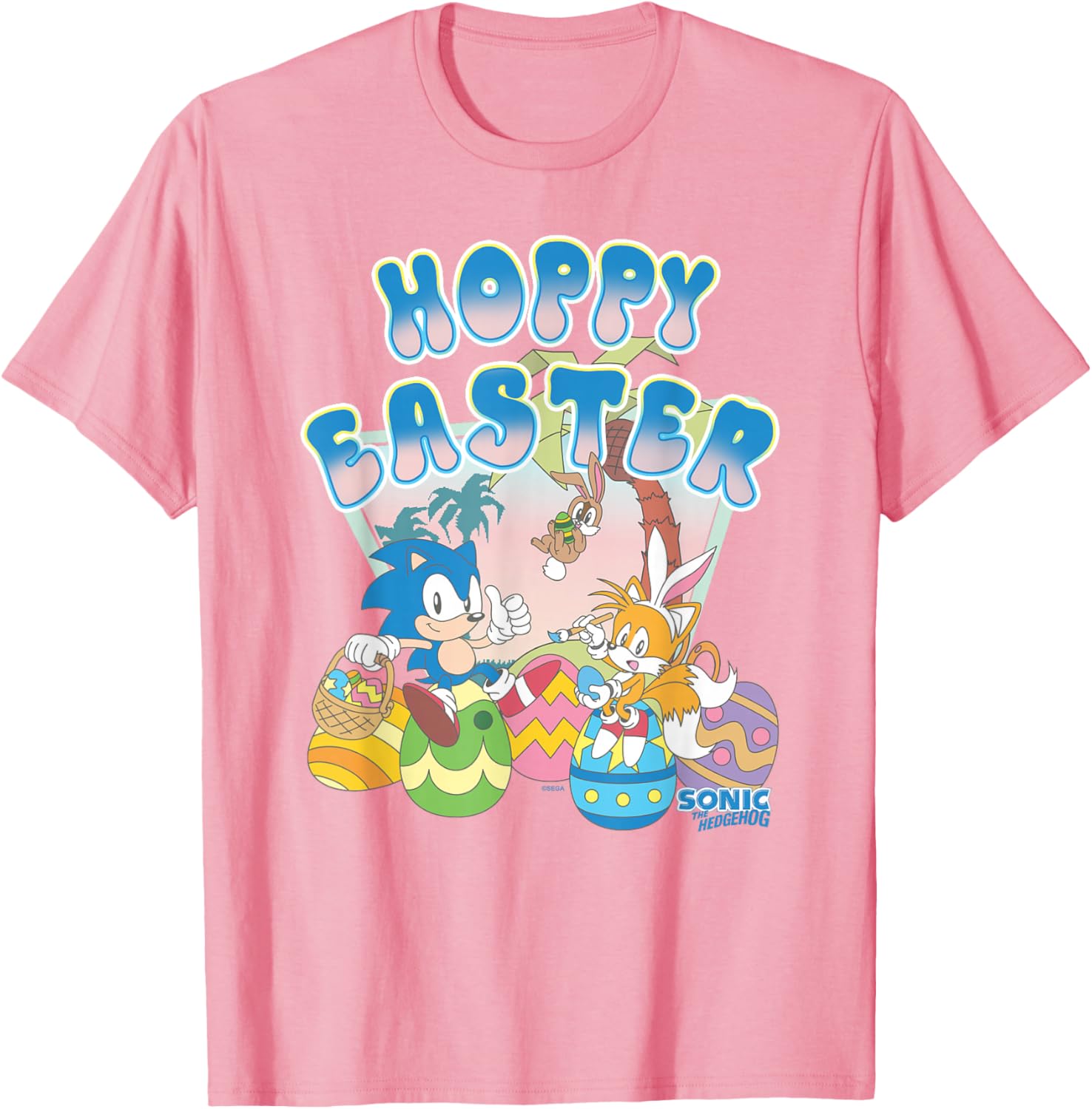 Sonic The Hedgehog Hoppy Easter T-Shirt with Retro Big Logo - 1