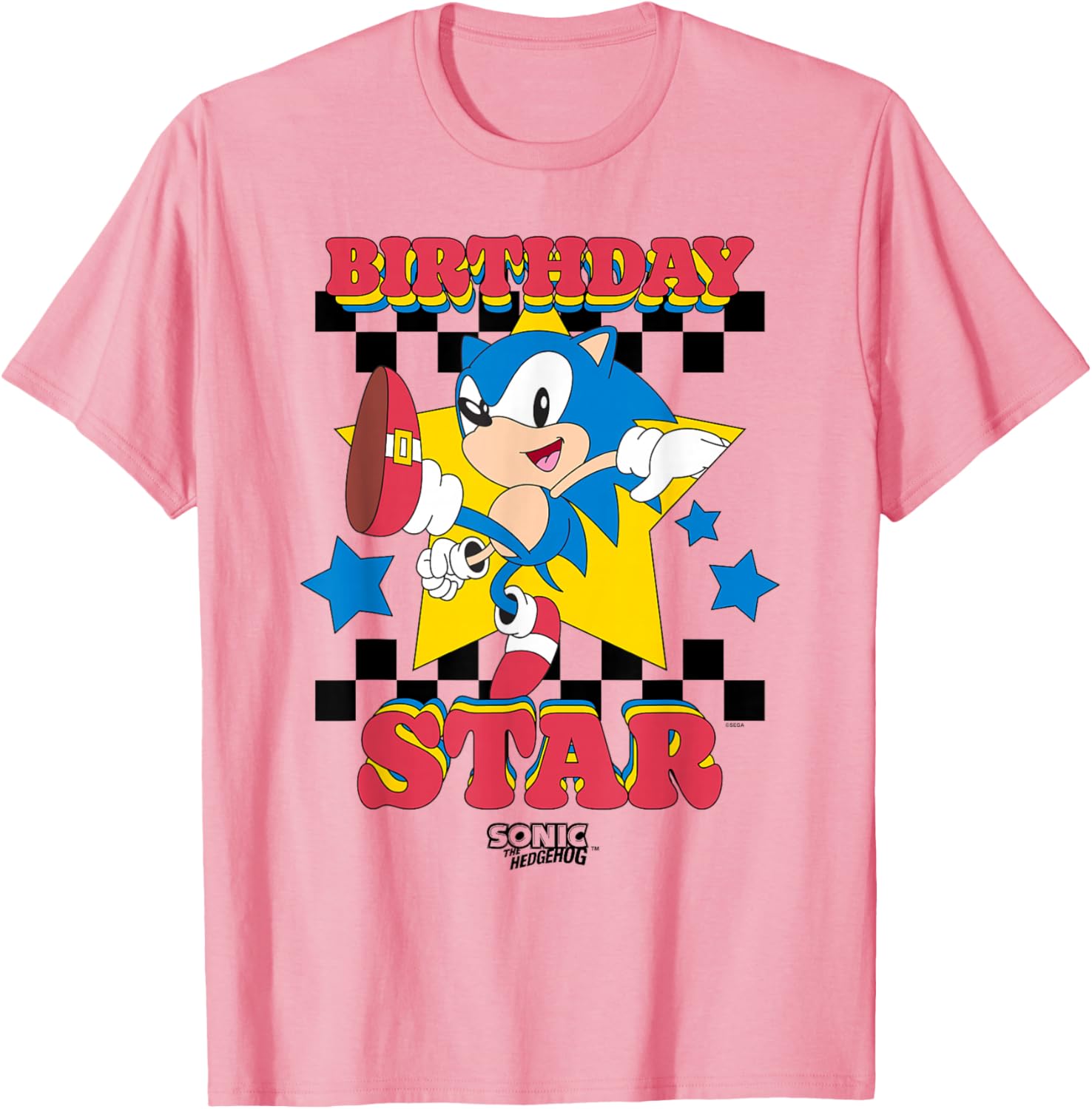 Sonic The Hedgehog Birthday Star Retro Big Chest Logo T-Shirt for Fans - 7