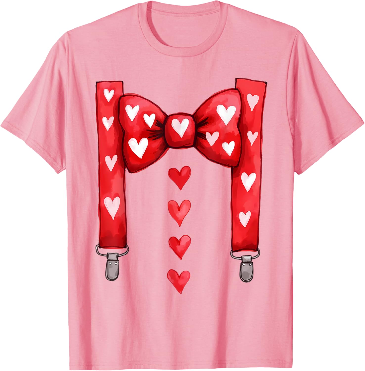 Red Hearts Bow Tie Suspenders T-Shirt for Toddler Boys Valentine's Day - 10