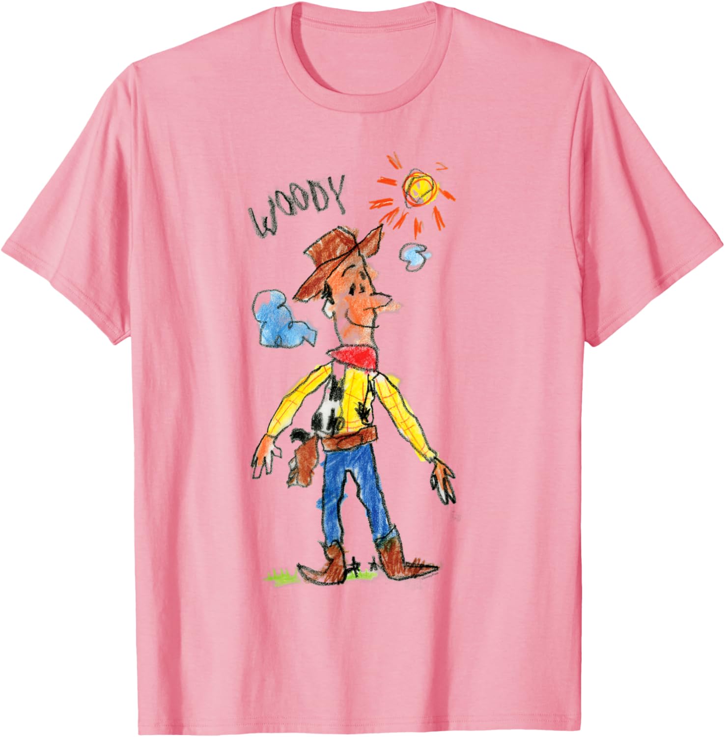 Toy Story Sheriff Woody Crayon Drawing T-Shirt for Kids and Adults - 2