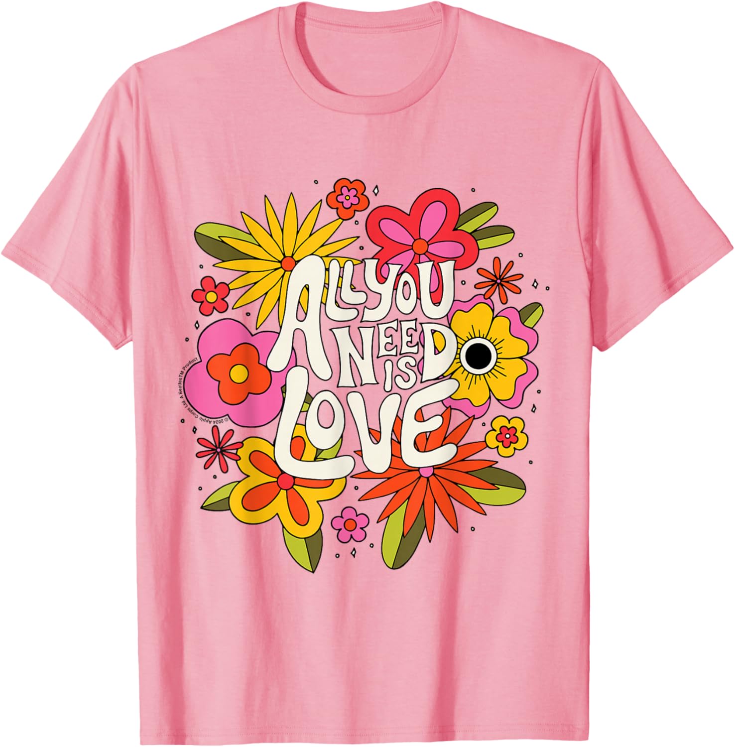 The Beatles All You Need Is Love Retro Floral T-Shirt for Music Lovers - 8