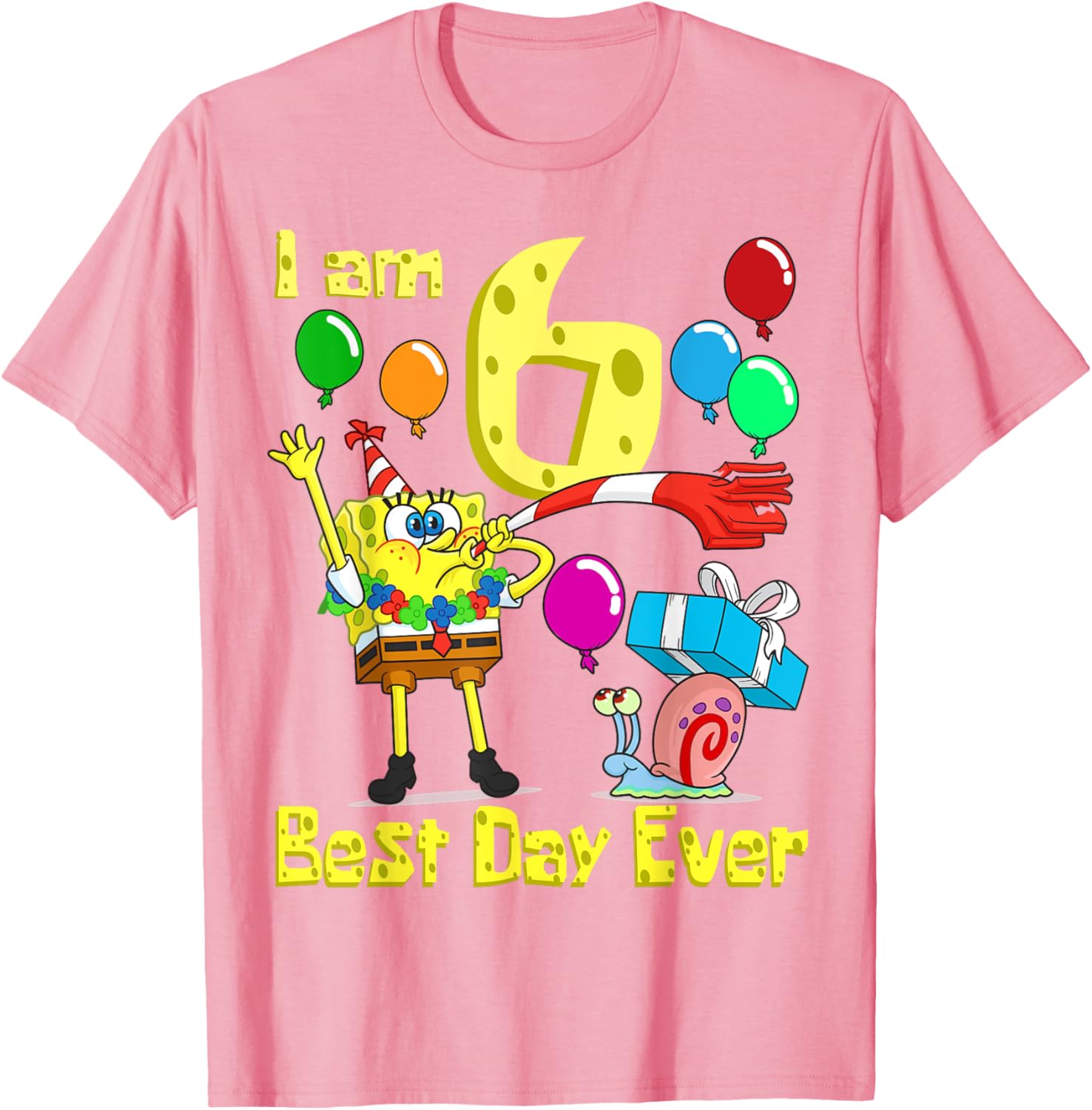 SpongeBob SquarePants Birthday T-Shirt for 6 Year Olds Fun Party Wear - 19