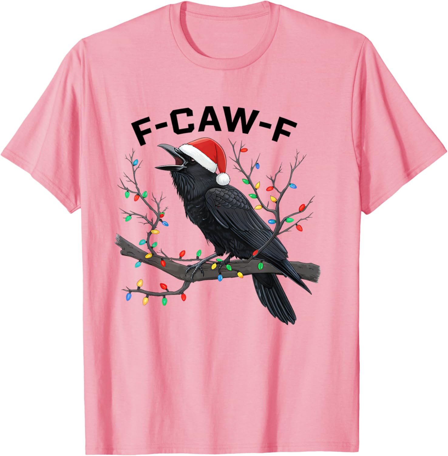 Funny Retro Black Crow F-Caw-F Santa Hat T-Shirt for Christmas Fun - 11