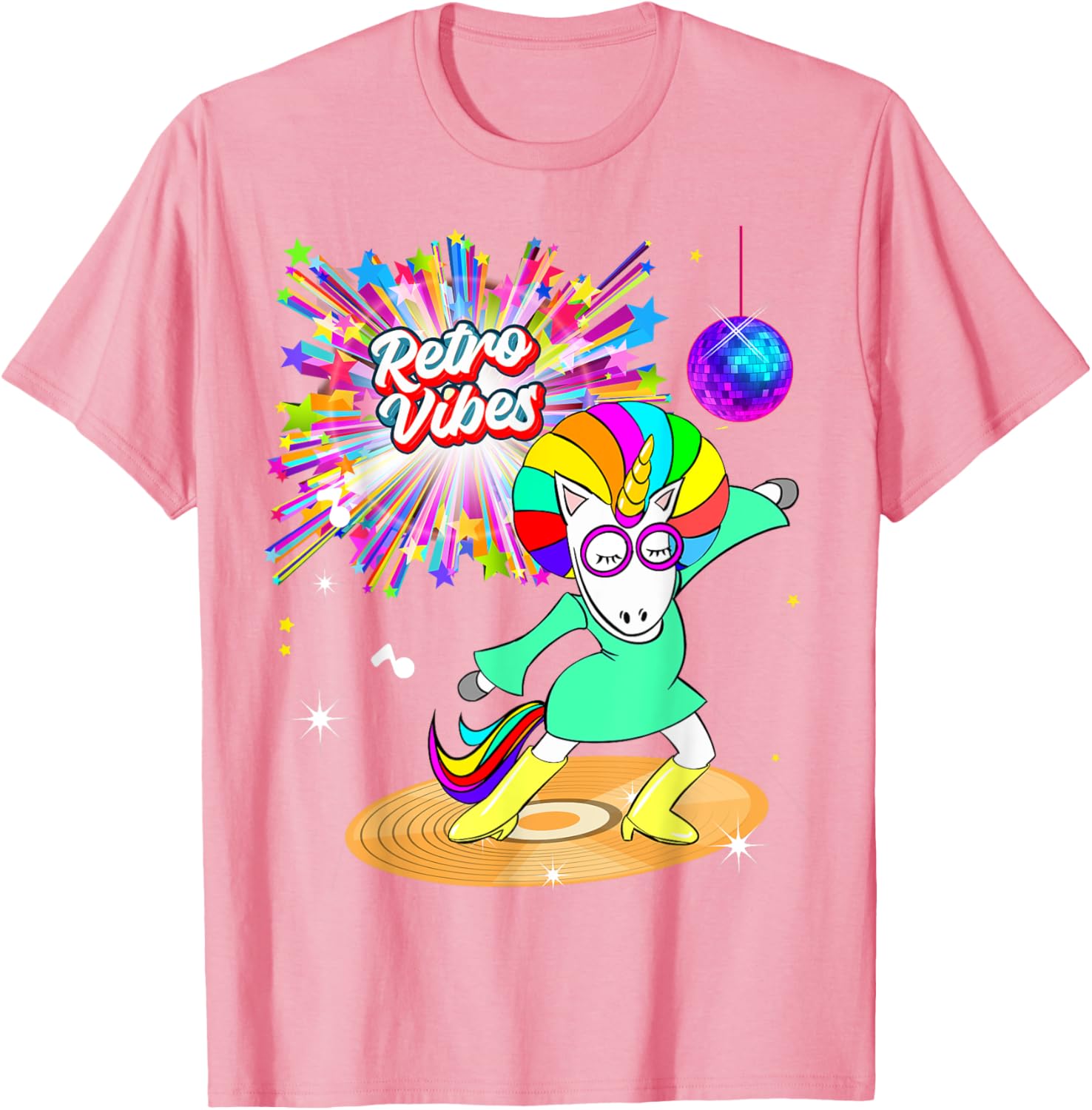 Retro Vibes Unicorn Dancing on Vinyl T-Shirt for Moms and Wives - 12