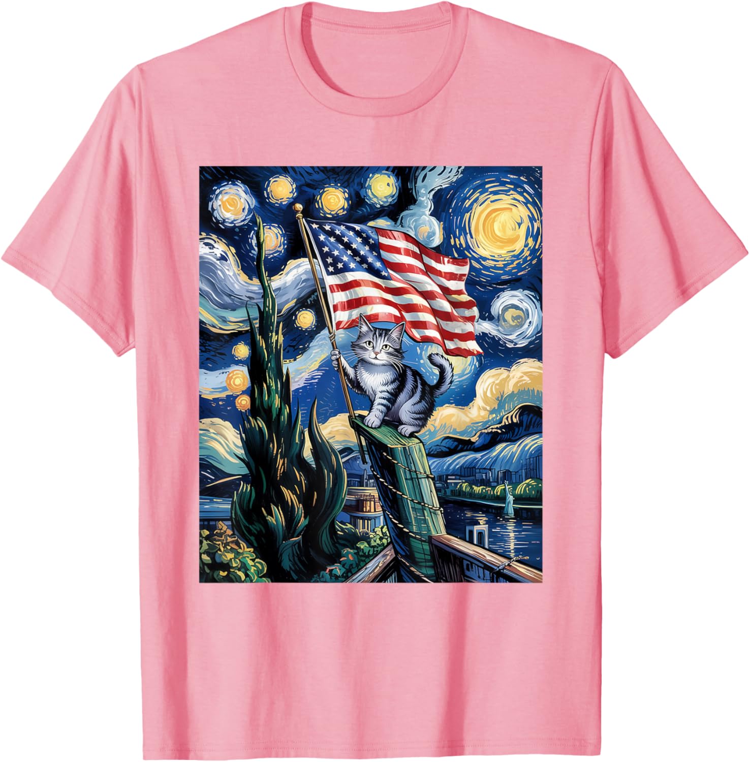 Starry Night Patriotic Cat T-Shirt for 4th of July Celebrate in Style - 19