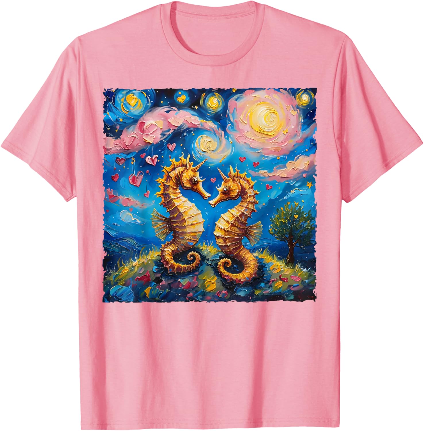 Seahorse Van Gogh Starry Night Couples T-Shirt for Valentine's Day Gift - 4