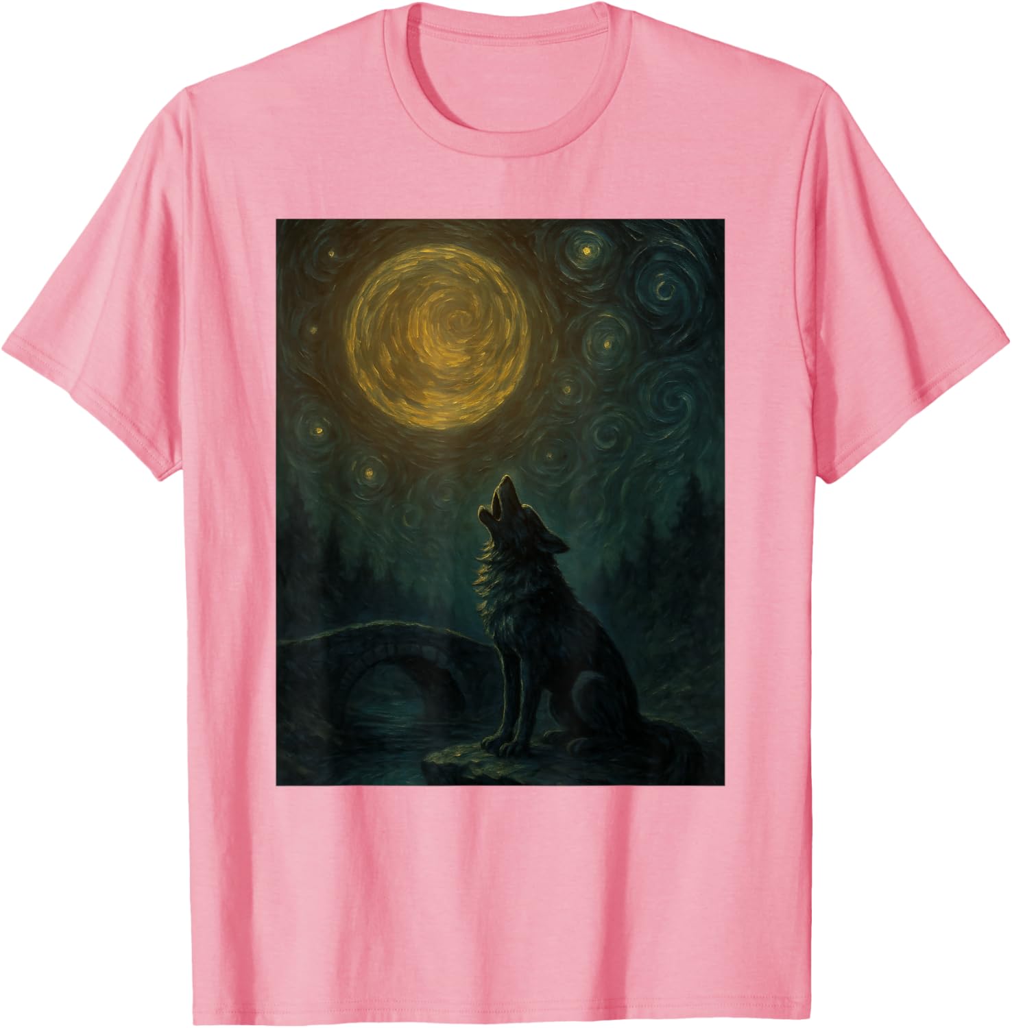 Wolf Starry Night Van Gogh Graphic T-Shirt for Art Lovers and Fashionistas - 11