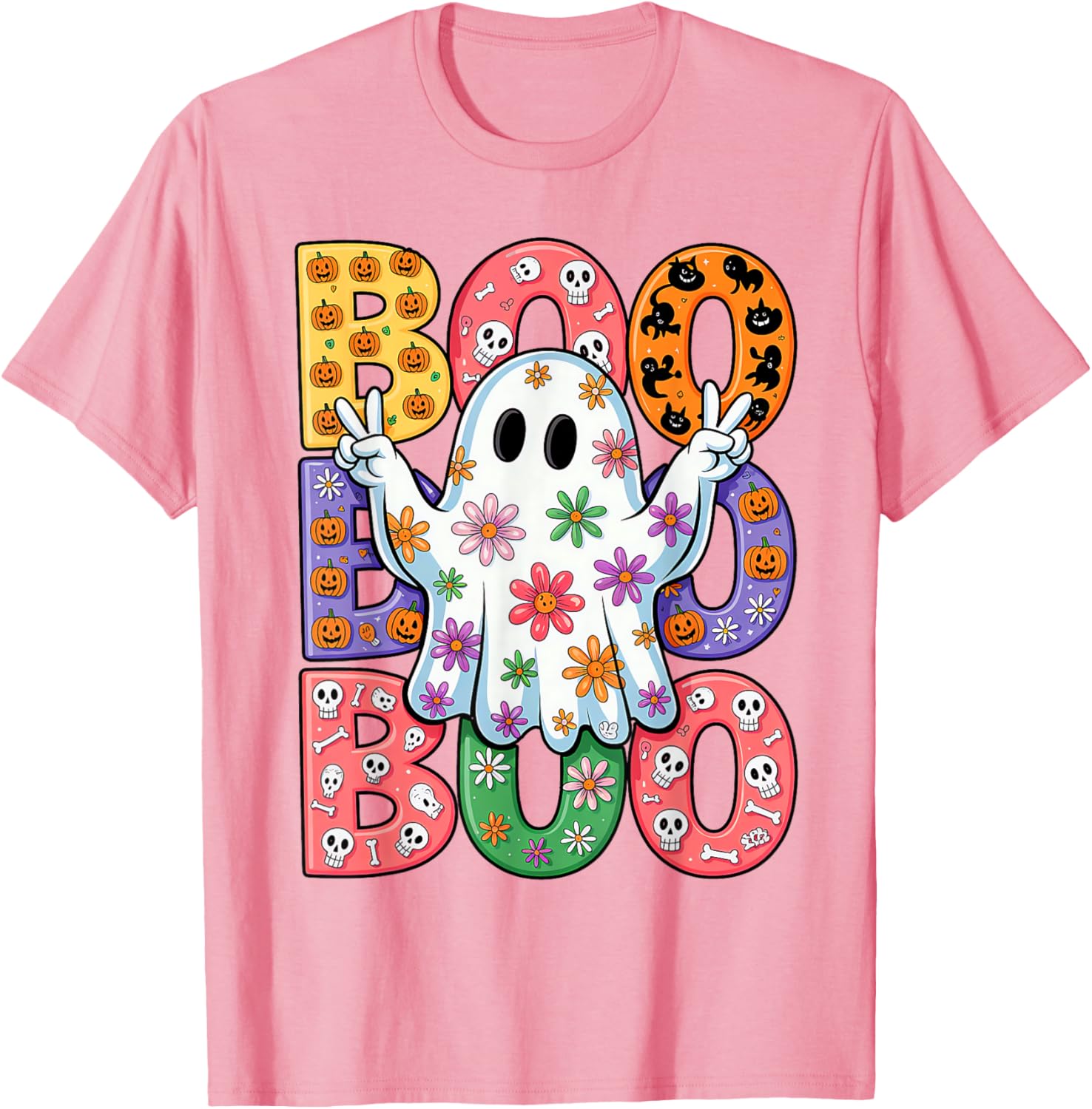 Cute Ghost Floral Halloween T-Shirt for Kids - Spooky Season Fun - 4