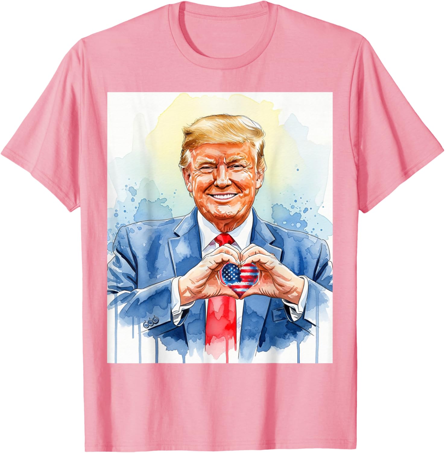 Patriotic Watercolor Trump Heart Hands T-Shirt for Proud Americans - 24
