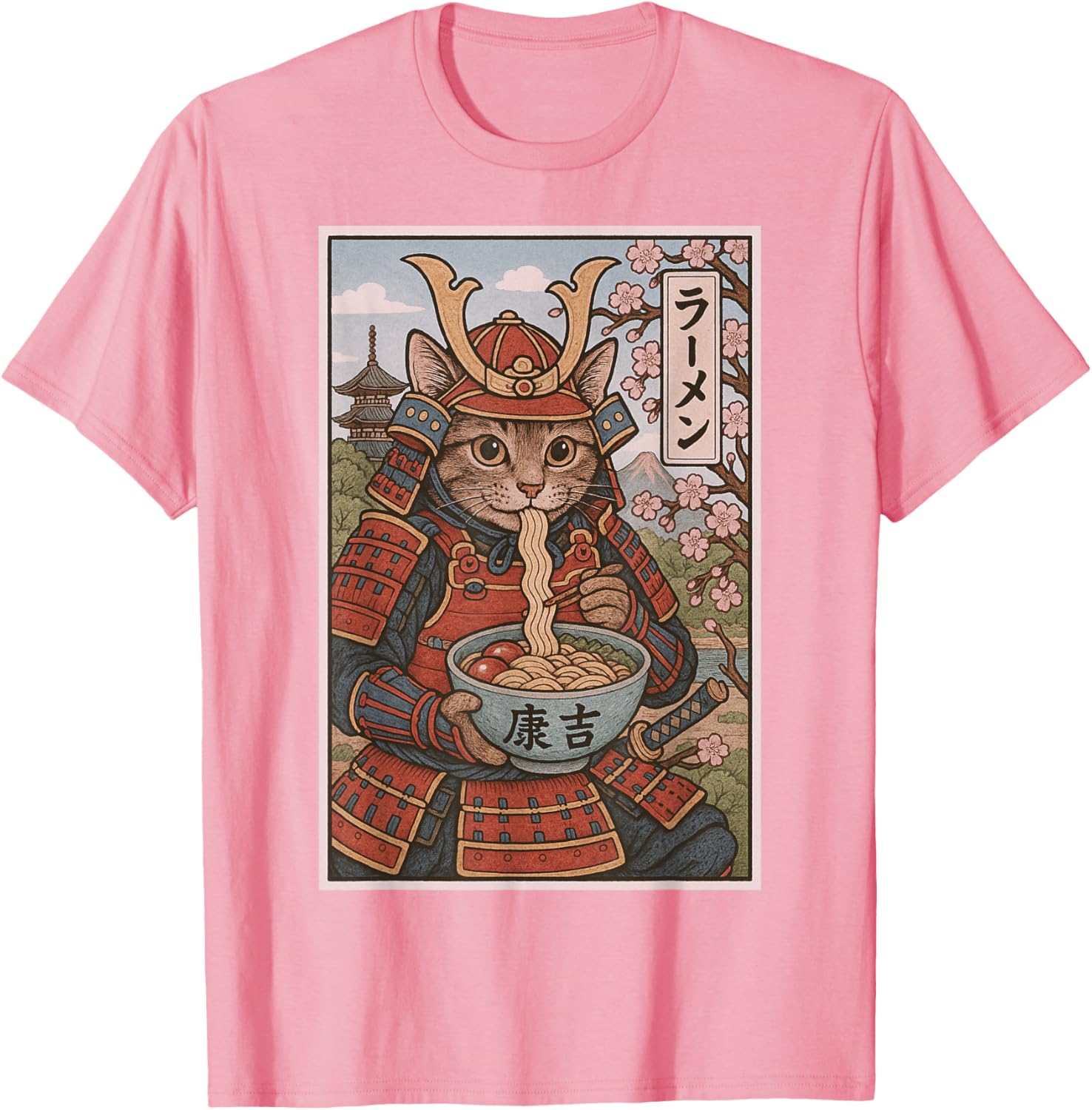 Samurai Cat Ramen Lovers T-Shirt - Cute Japanese Warrior Cat Tee - 13