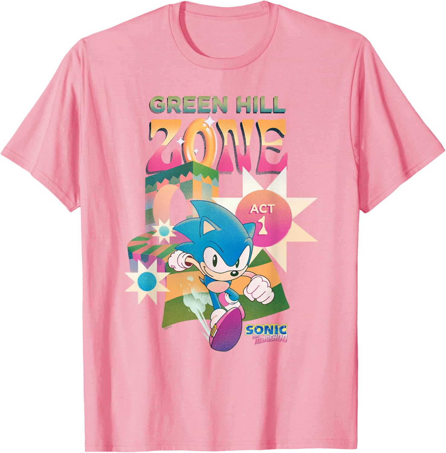 Sonic The Hedgehog Green Hill Zone Act 1 Retro Logo T-Shirt for Gamers - 6