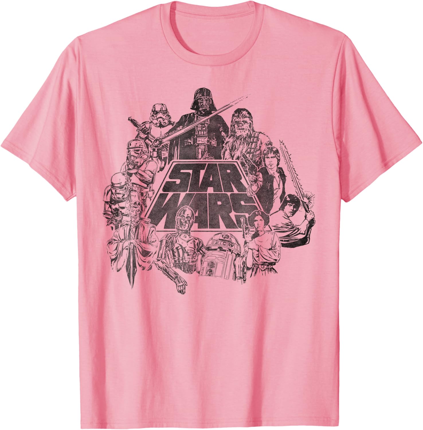 Star Wars Vintage Line Art T-Shirt Featuring Classic Characters - 10