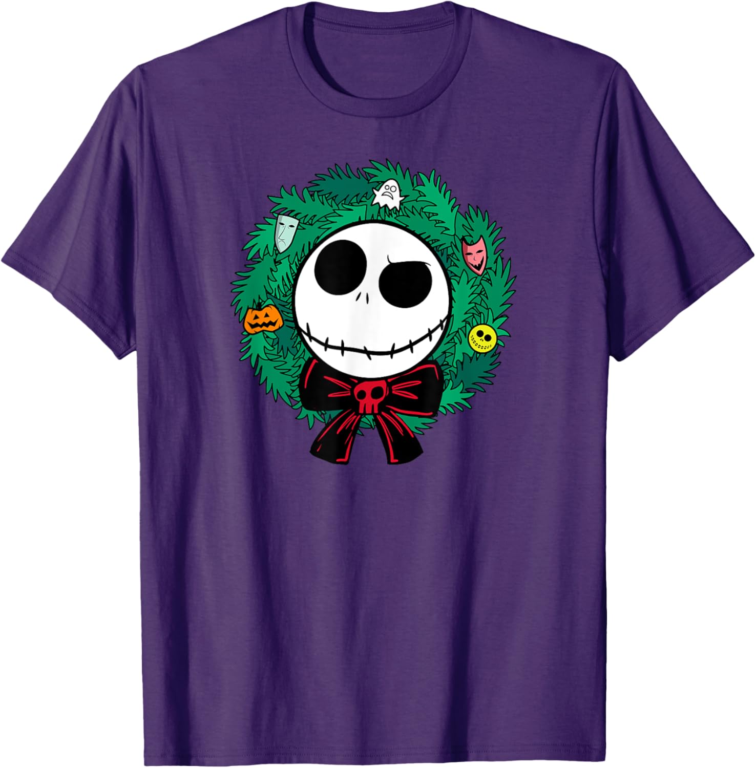 Festive Men's Nightmare Before Christmas Blue Wreath T-Shirt, Small - 8