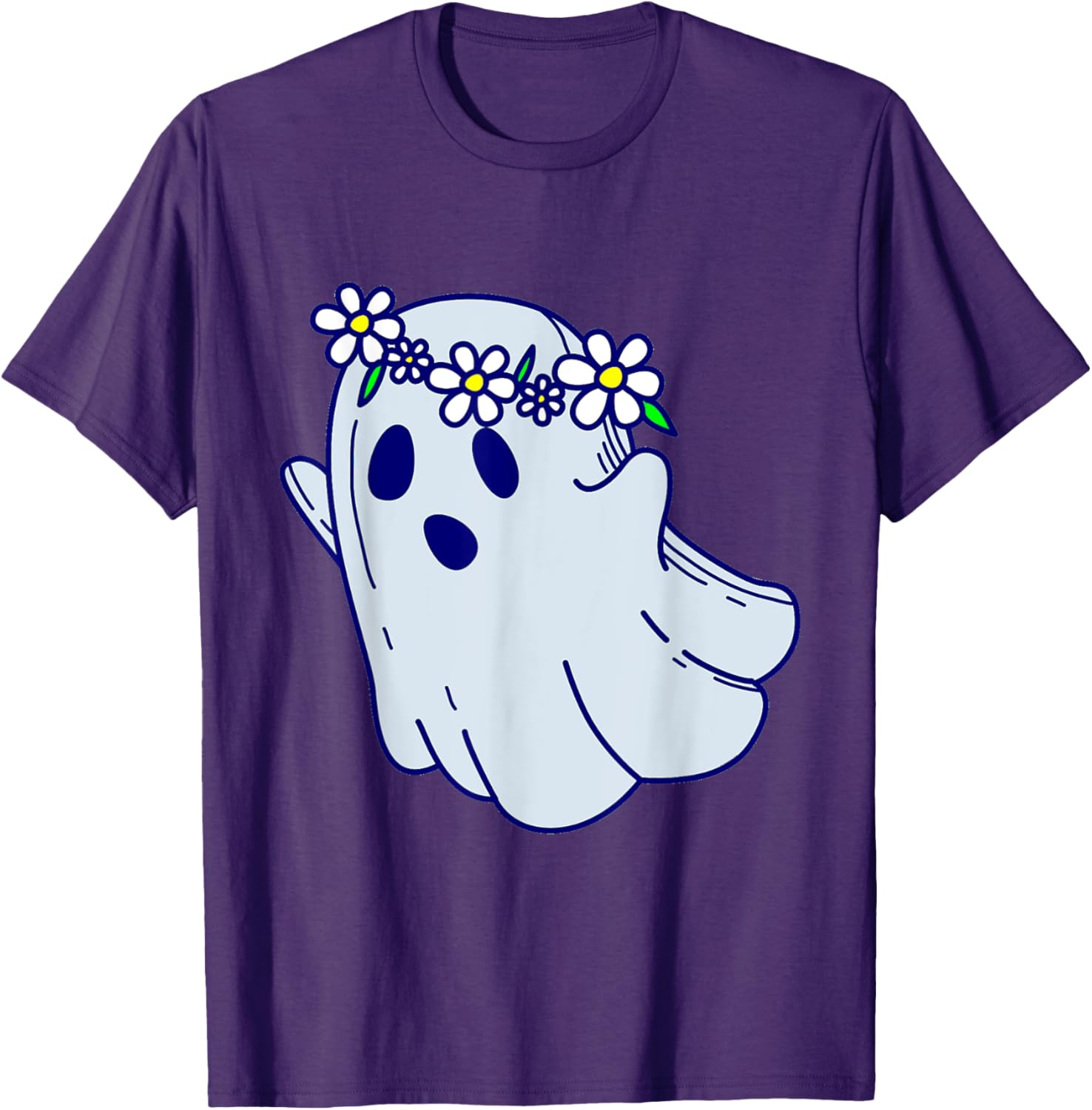 Groovy Halloween Ghost Boho Floral 1960s Goth T-Shirt for Spooky Style - 5