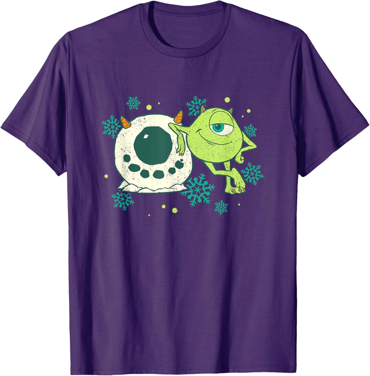 Disney Pixar Monsters Inc Mike Snowman Logo T-Shirt for Christmas Fun - 3
